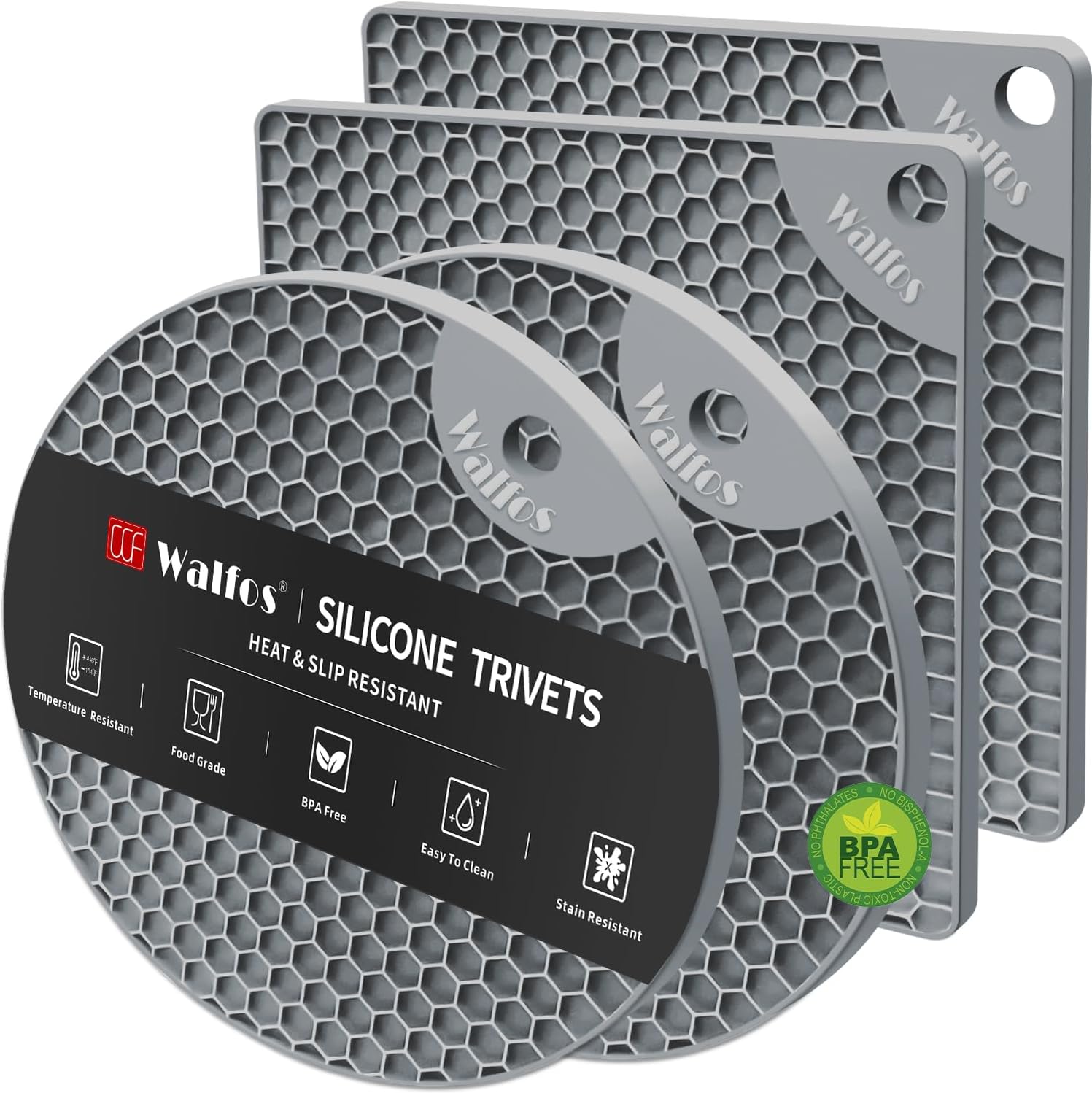 Walfos Silicone Trivet Mats - 4 Heat Resistant Pot Holders