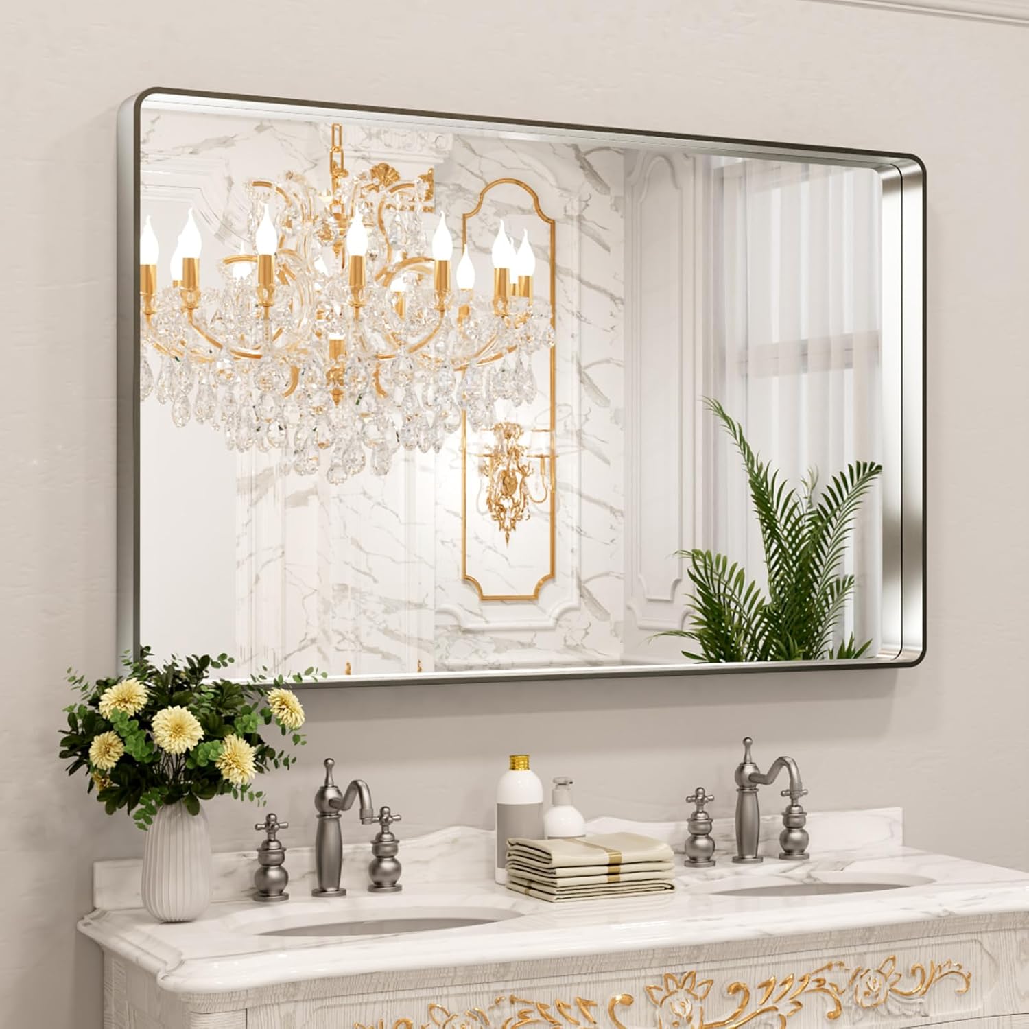 LOAAO Black Metal Framed Bathroom Mirror for Wall