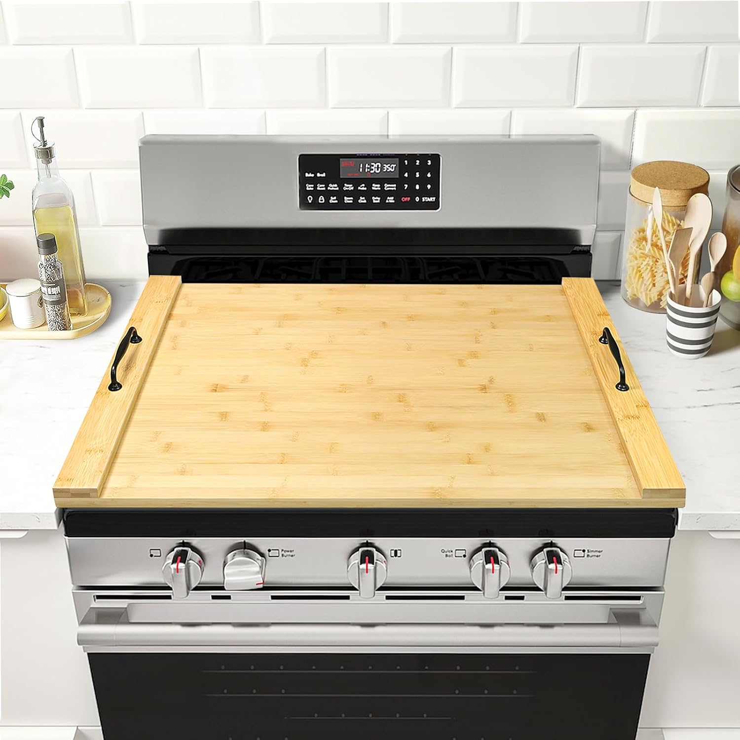 White Noodle Board Stove Cover with Handles