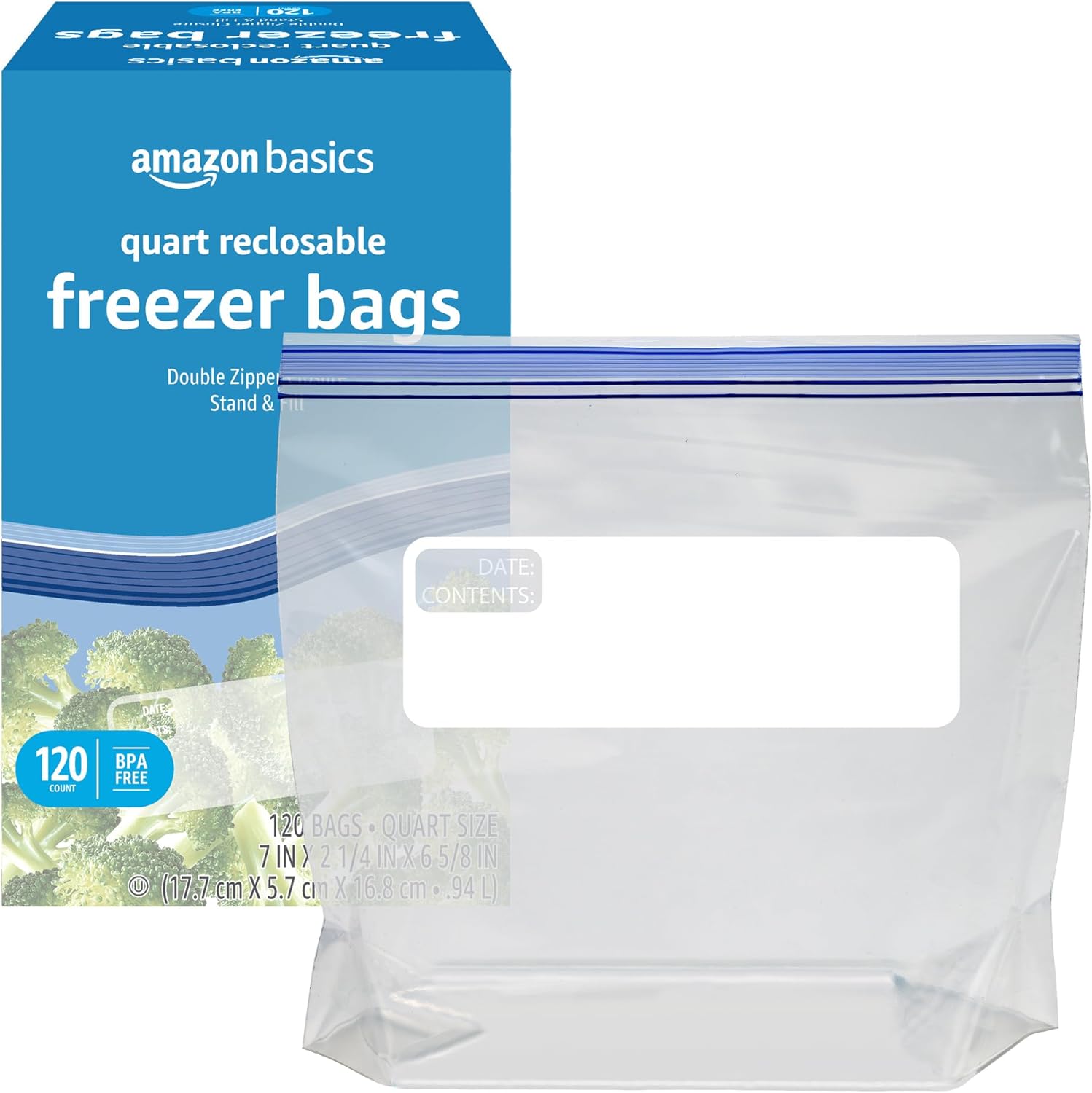 Amazon Basics Reclosable Freezer Quart Bags