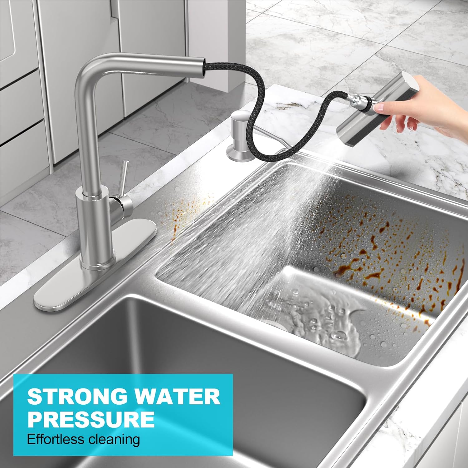 Brushed Nickel Kitchen Faucets with Pull Down Sprayer