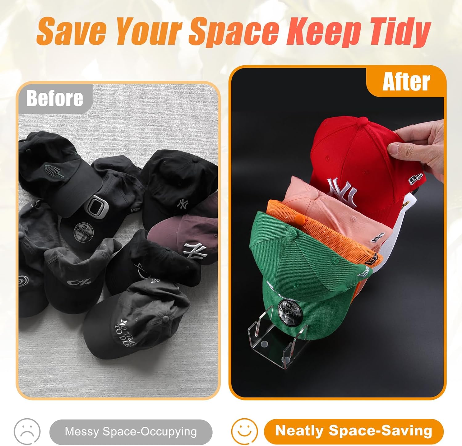 Hat Stand for Baseball Caps No Install Acrylic Hat Organizer