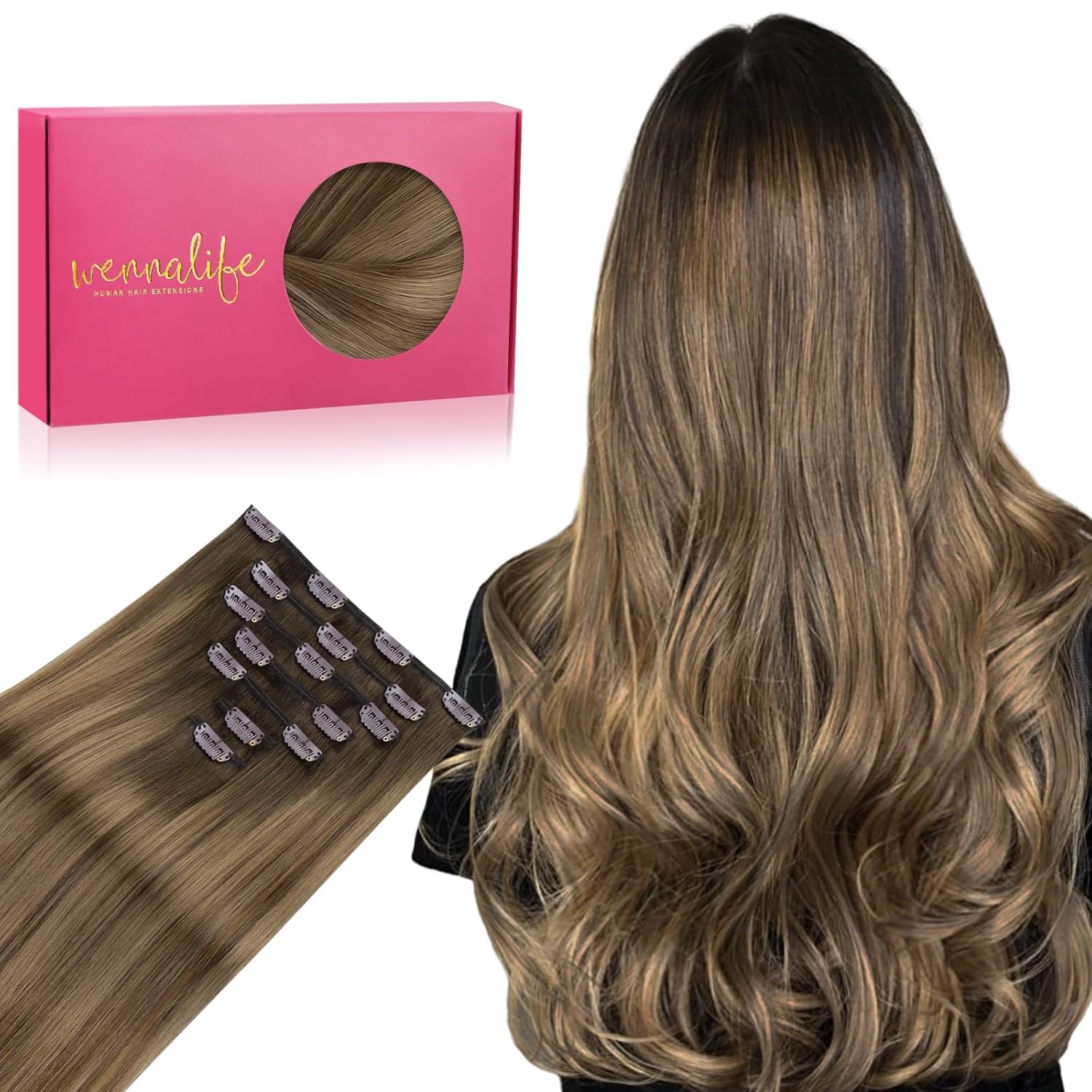 WENNALIFE Clip in Hair Extensions Real Human Hair