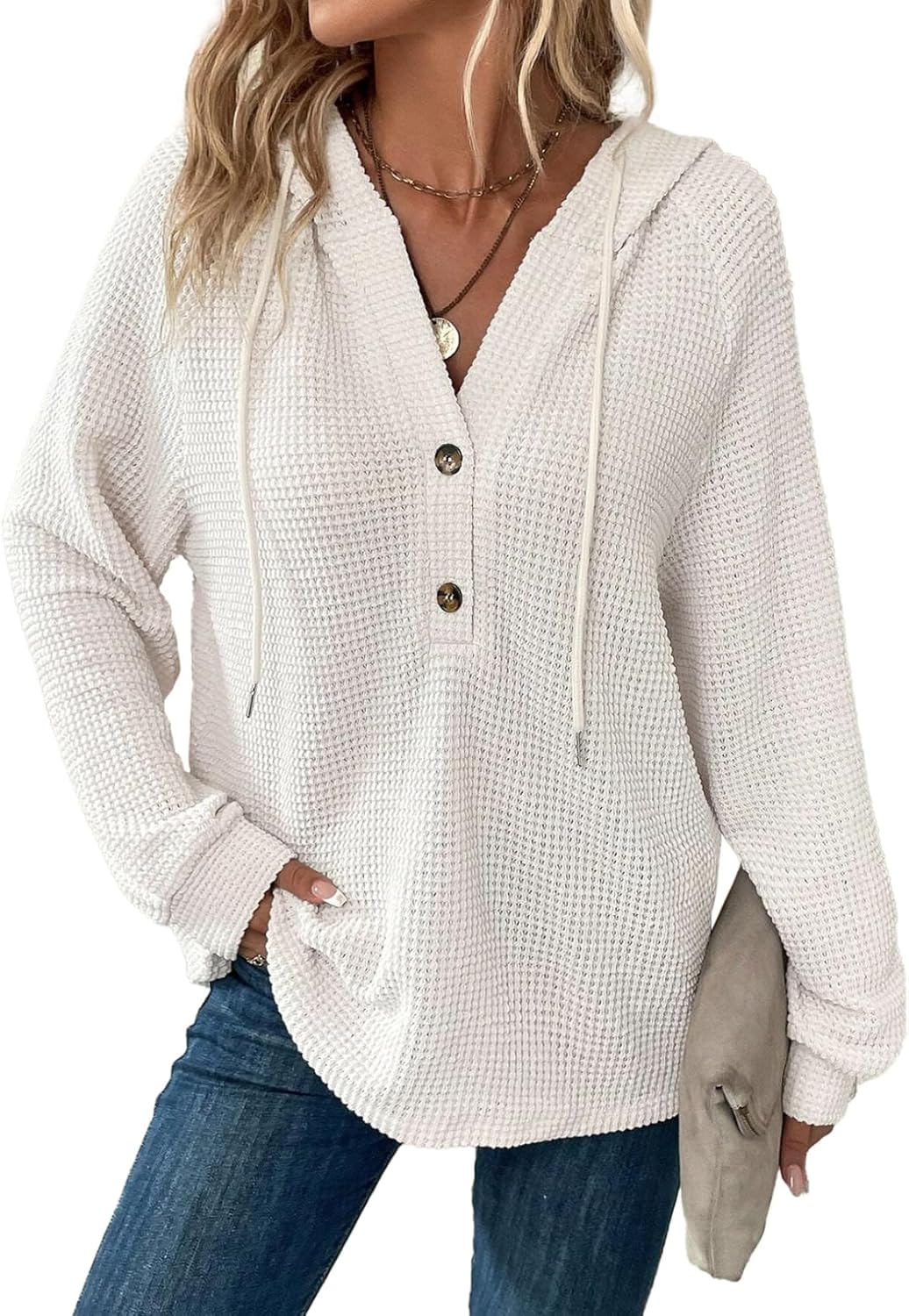 Dokotoo Hoodies for Women Waffle Knit Long Sweatshir
