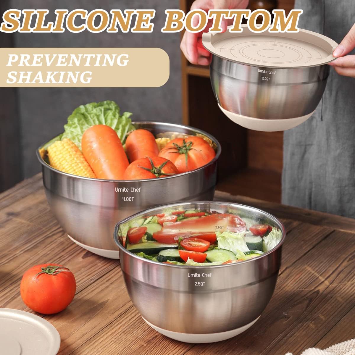 Mixing Bowls with Airtight Lids Set Bottoms & Kitchen