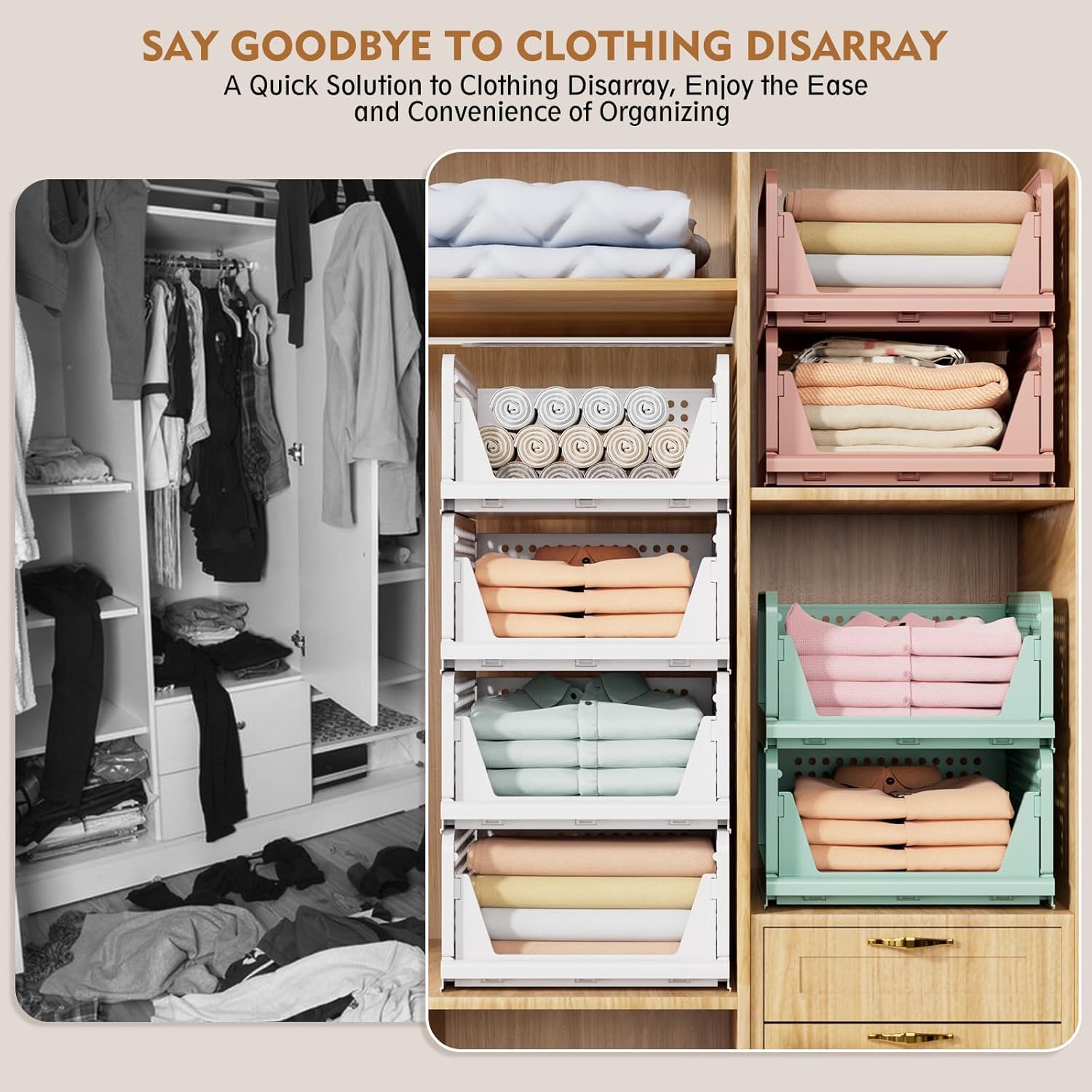 SNSLXH 5 Pack Stackable Closet Storage Basket