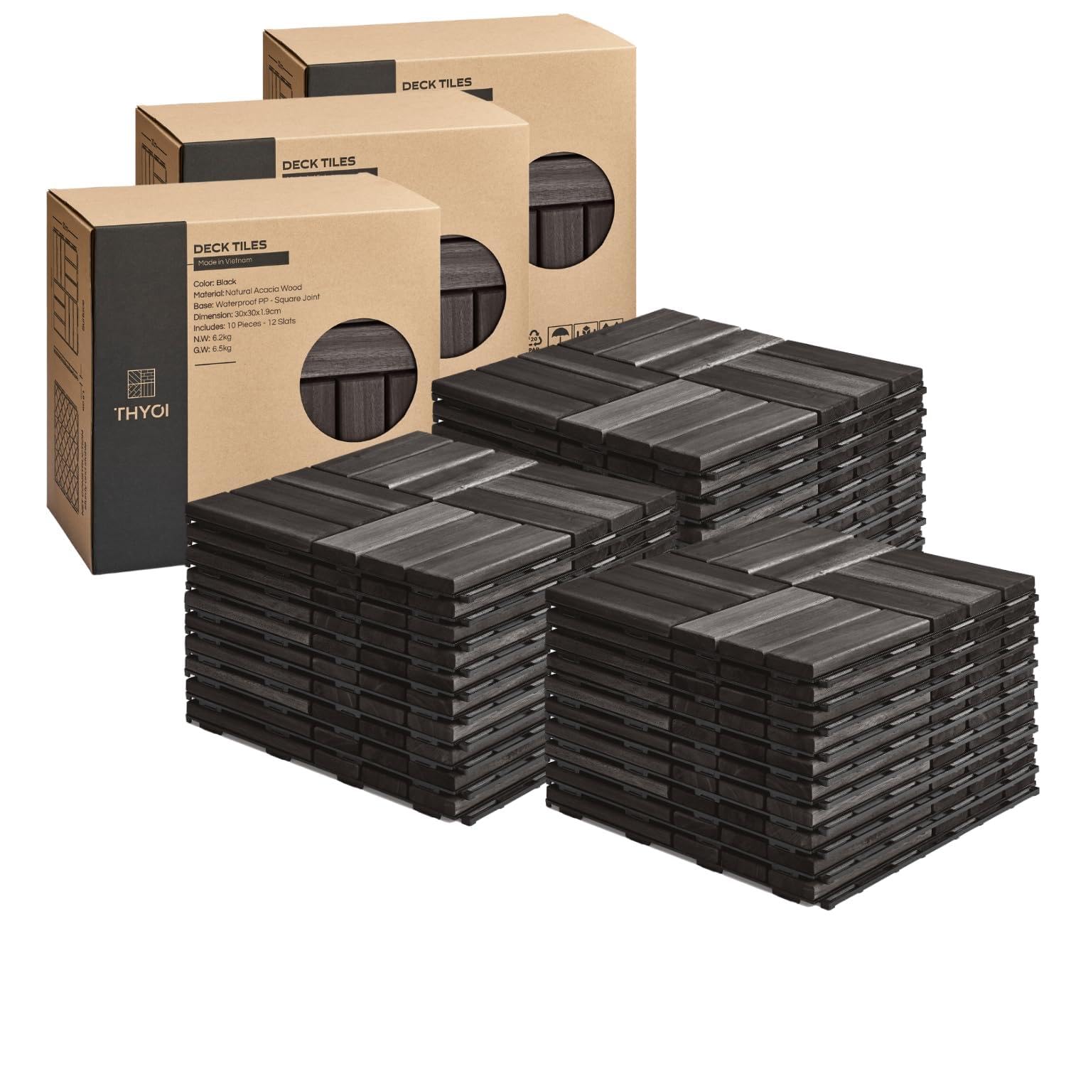 Deck Tiles Patio Flooring - Outdoor Waterproof Acacia Wood Tiles