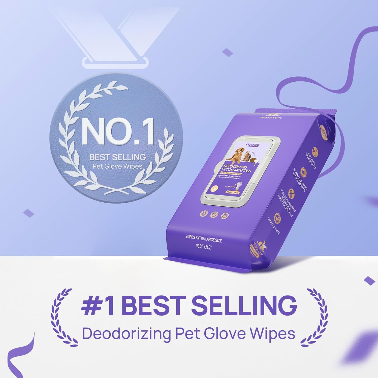 HICC PET Cleaning Deodorizing Glove Wipes for Dogs & Cats