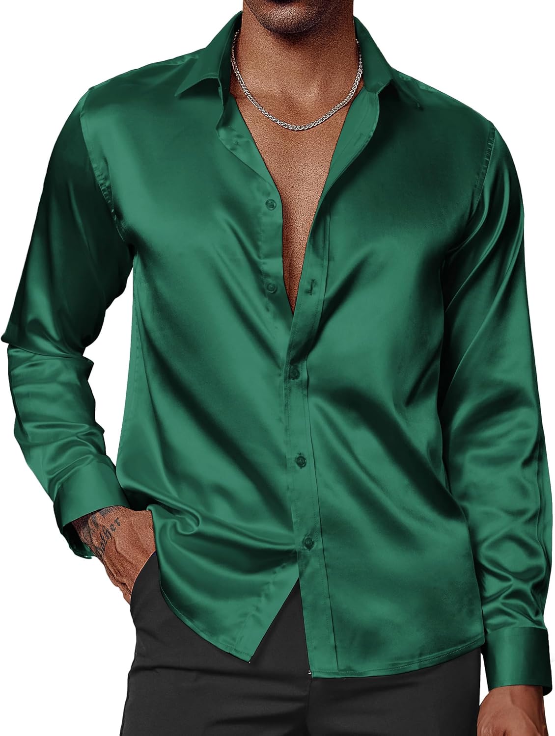 PJ PAUL JONES Men's Shiny Satin Dress Shirts