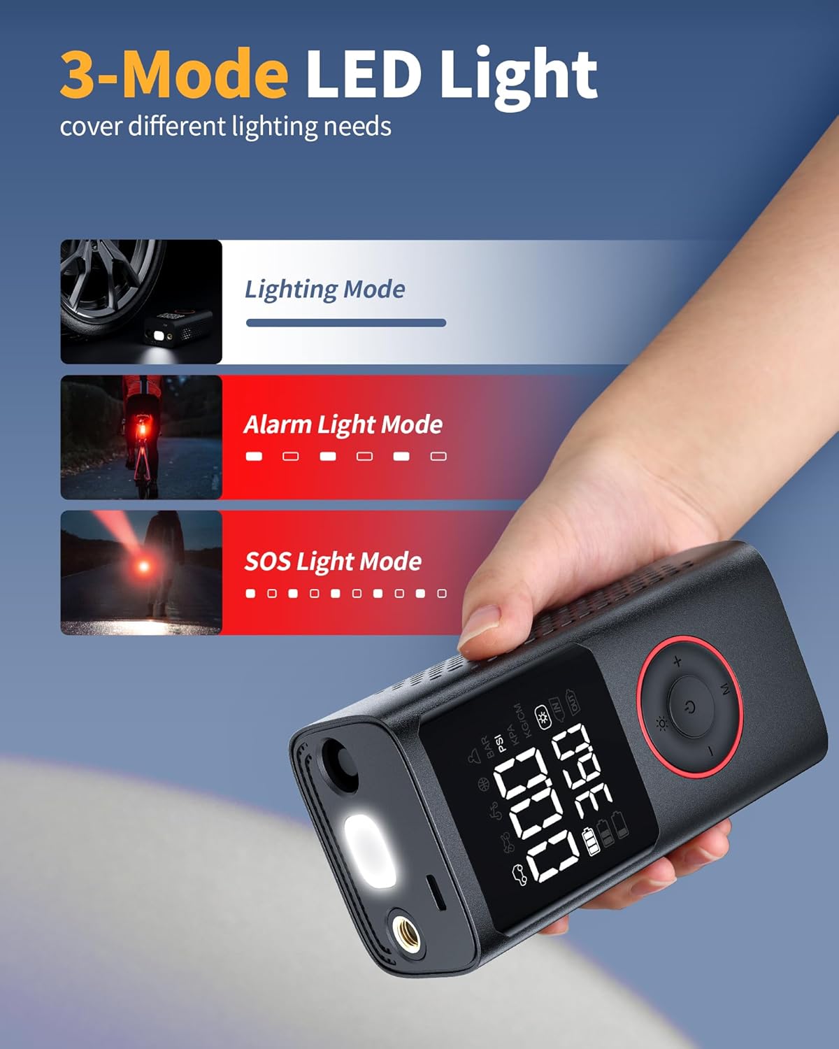 Portable Tire Inflator Air Pump with Gauge & LED Light