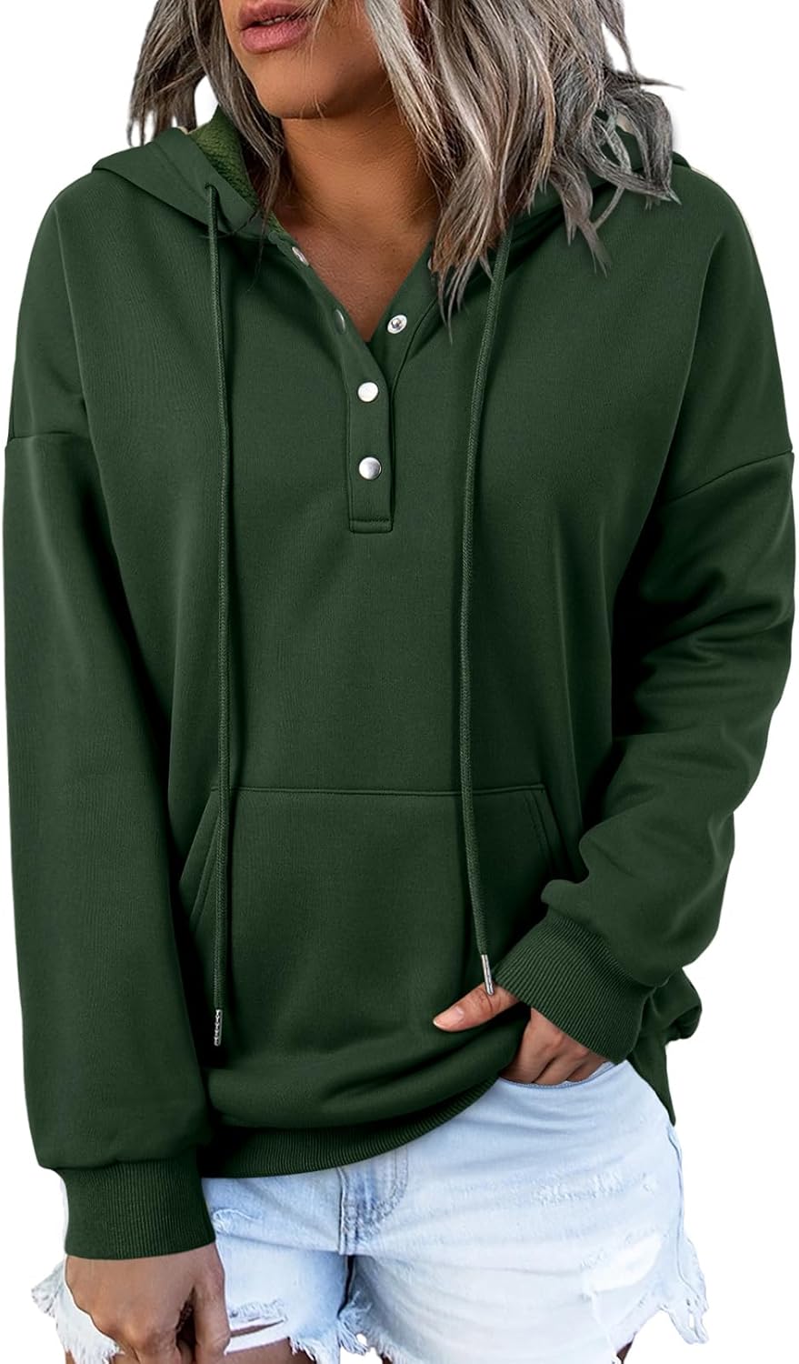 Dokotoo Womens 2025 Hoodies Button Collar Drawstring