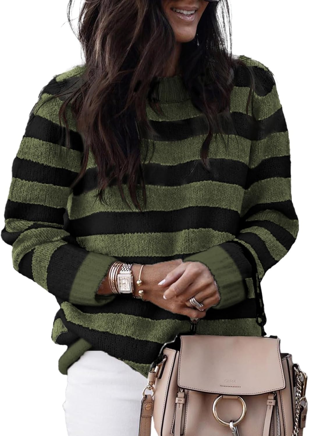 Dokotoo Sweaters for Women Crewneck Striped Cute