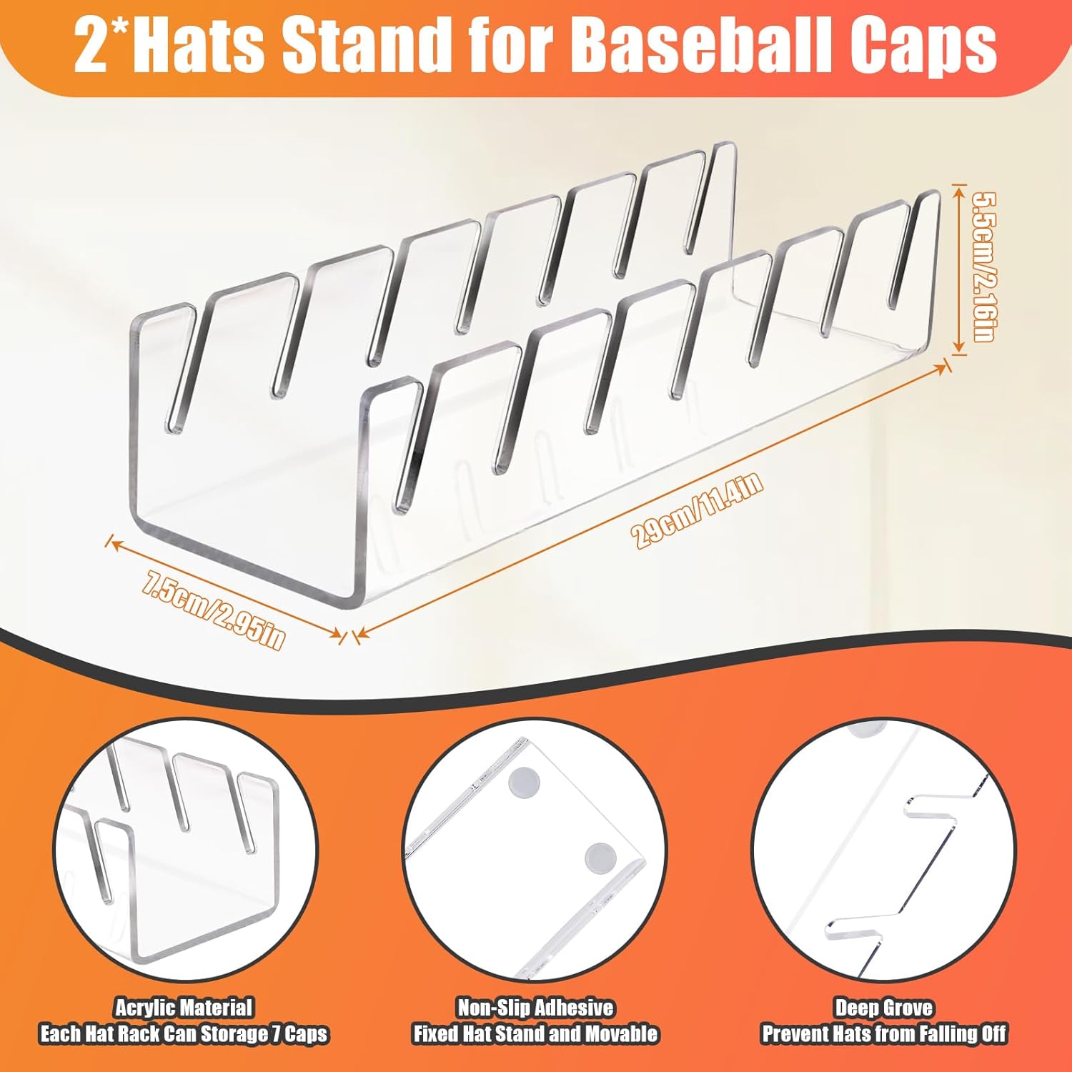Hat Stand for Baseball Caps No Install Acrylic Hat Organizer