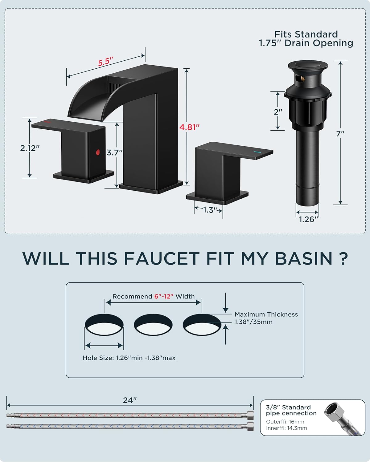 FORIOUS Square Matte Black Bathroom Faucets