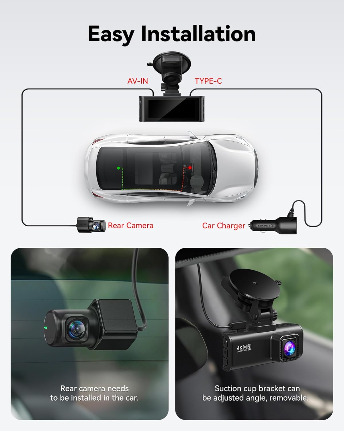 REDTIGER 4K Dash Cam Front & Rear