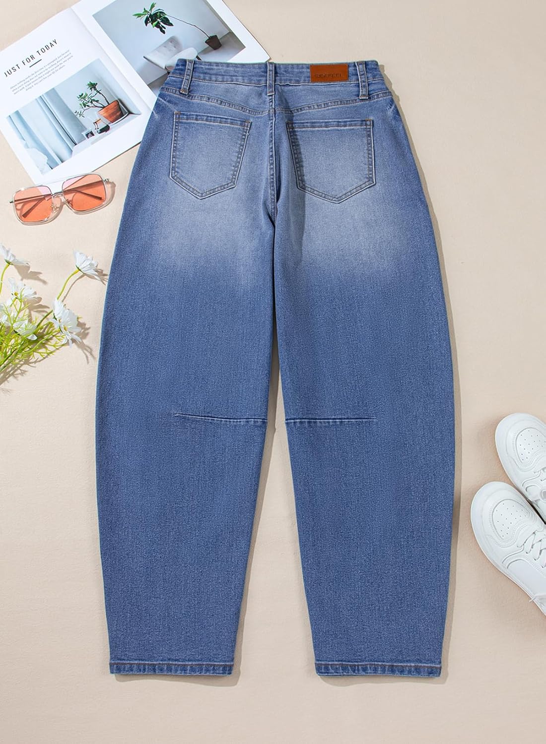 Sidefeel Women's Barrel Jeans Wide Leg Denim Pants