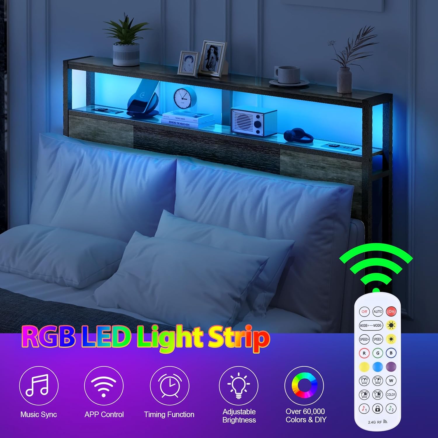 Livofloral Headboard Full Size with Charging Station