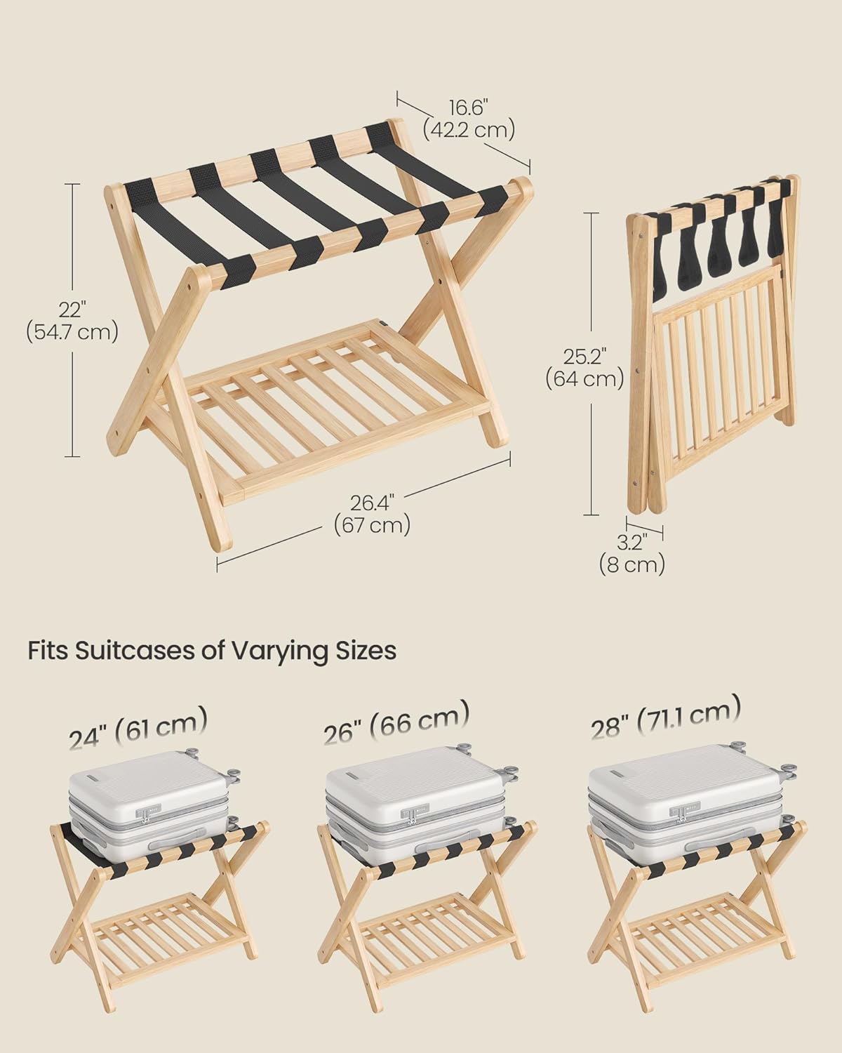 SONGMICS Solid Wood Luggage Rack for Guest Room