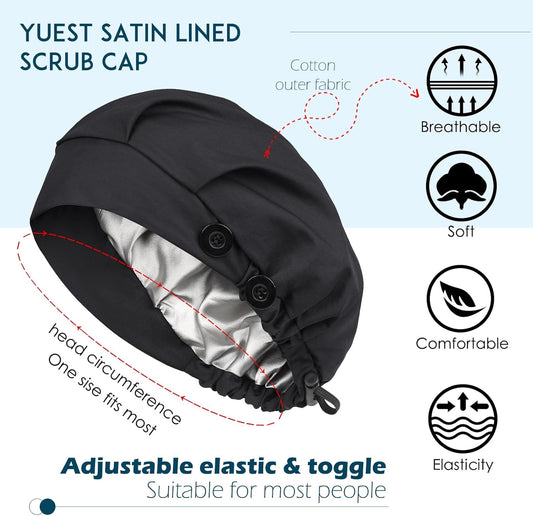 2 Pack Satin Lined Bouffant Scrub Caps