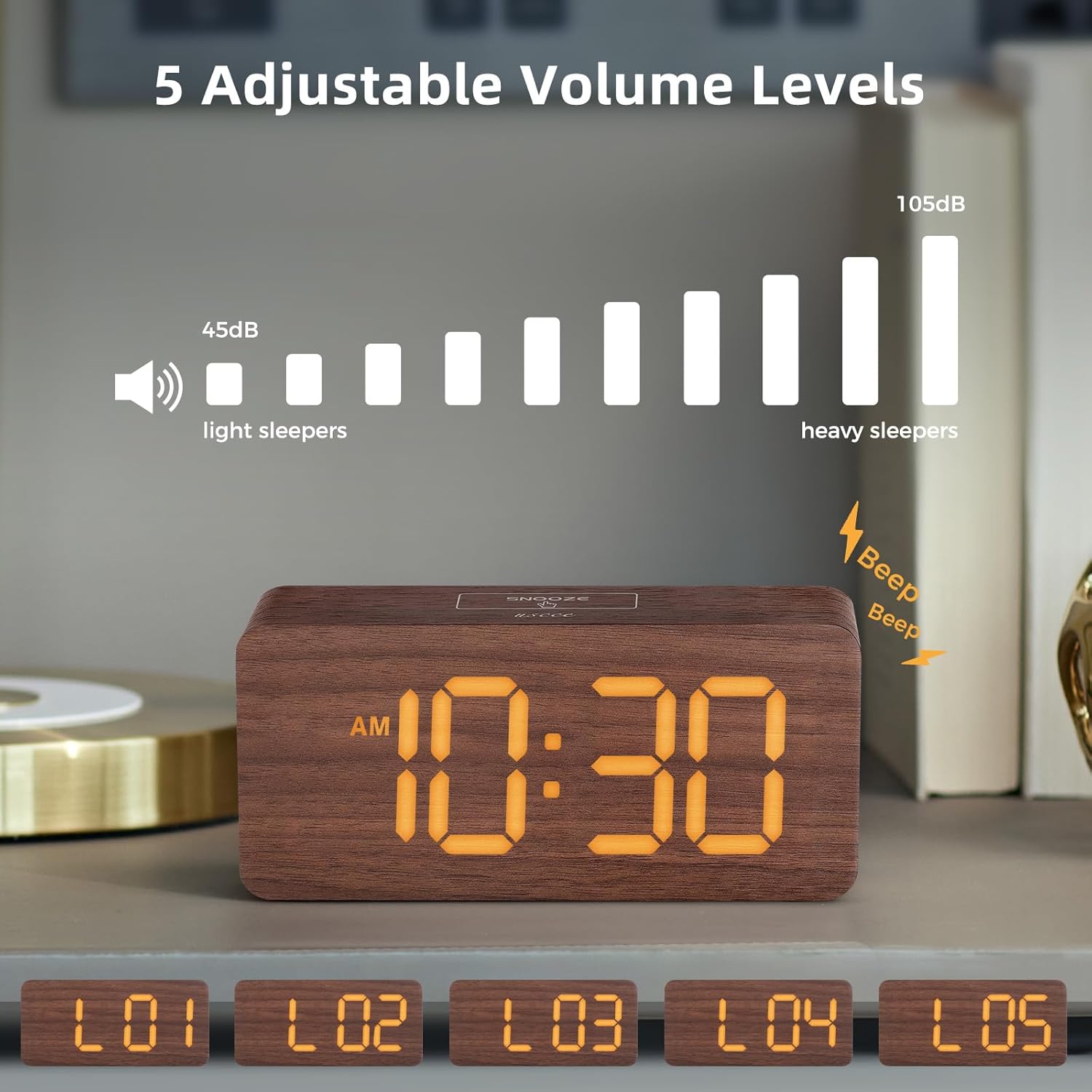 Uscce Wooden Digital Alarm Clocks for Bedrooms