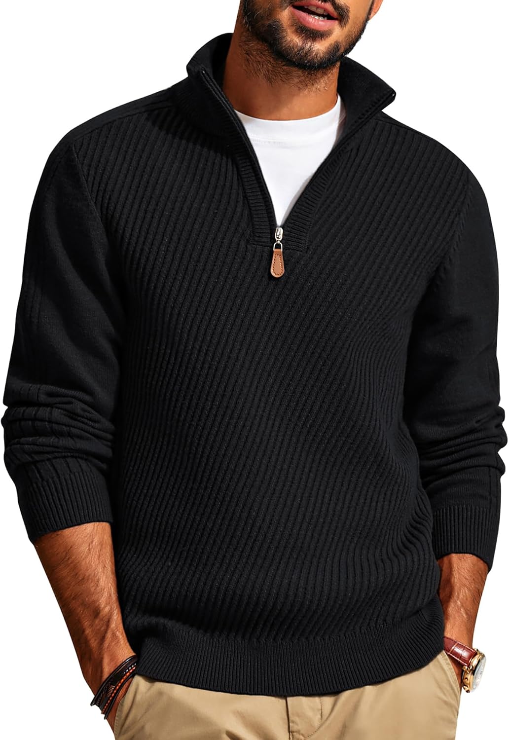 PJ PAUL JONES Mens Quarter Zip Pullover Sweaters