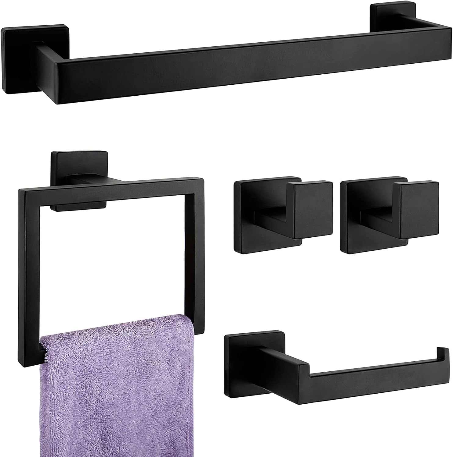 5-Pieces Matte Black Bathroom Hardware Accessories Set