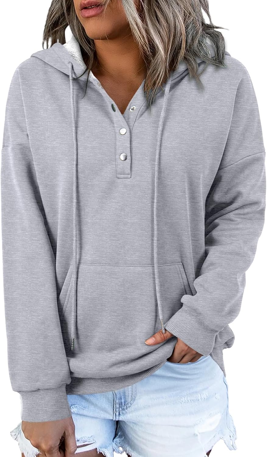Dokotoo Womens 2025 Hoodies Button Collar Drawstring