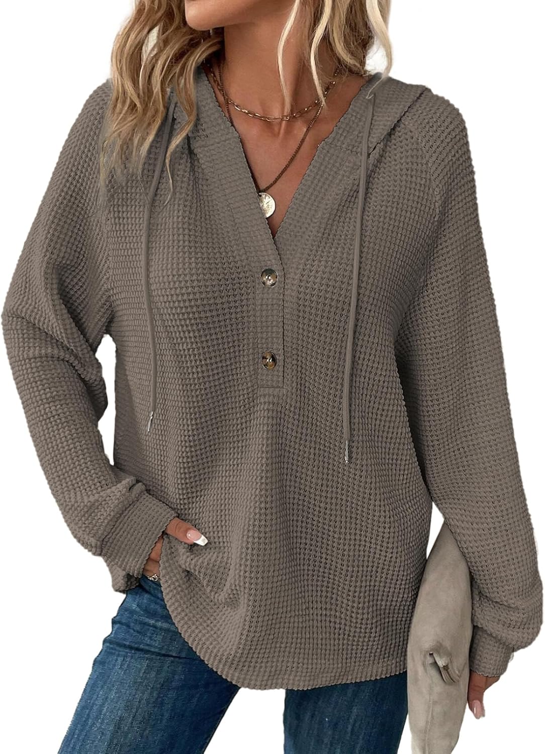 Dokotoo Hoodies for Women Waffle Knit Long Sweatshir