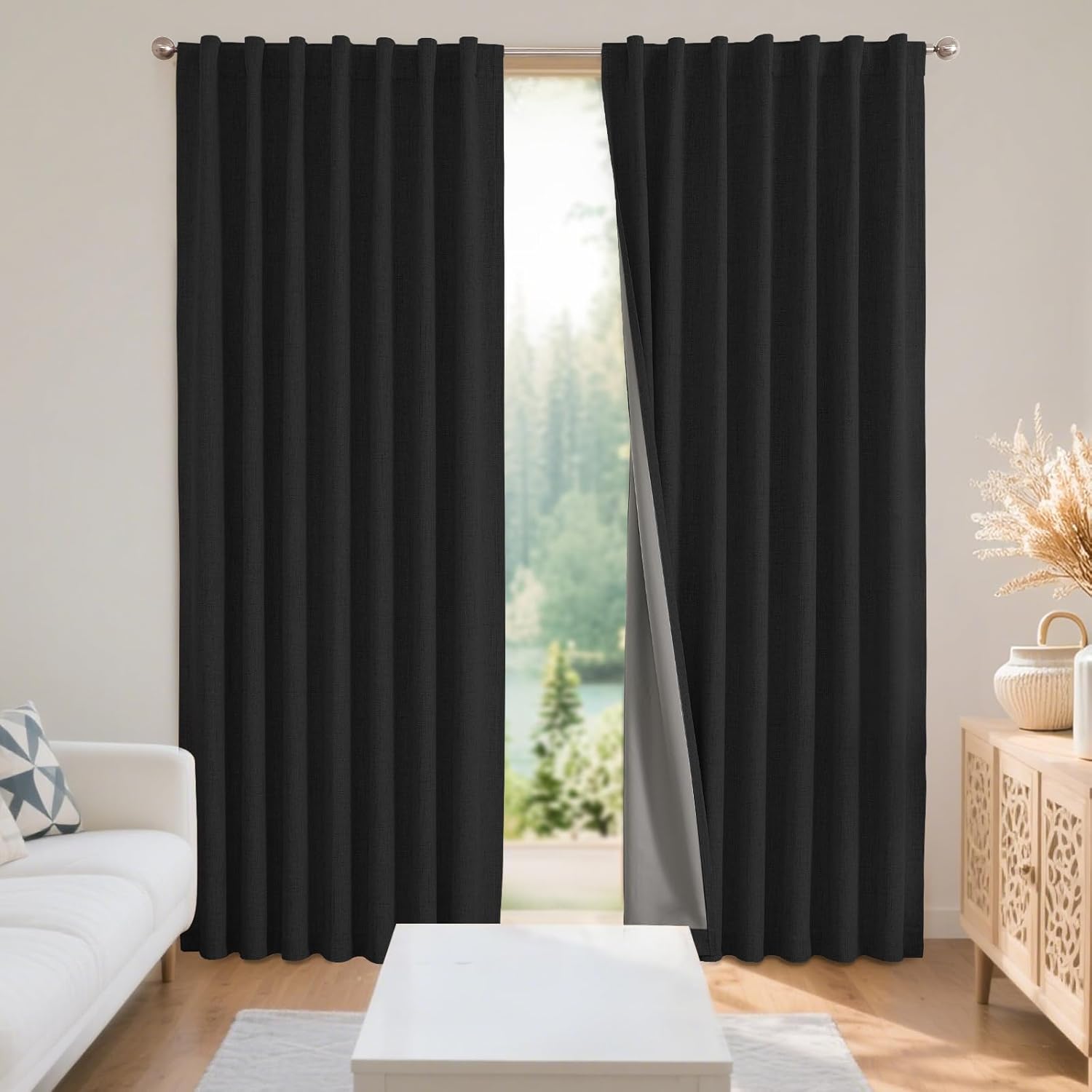 Joydeco 100% Blackout Linen Curtains