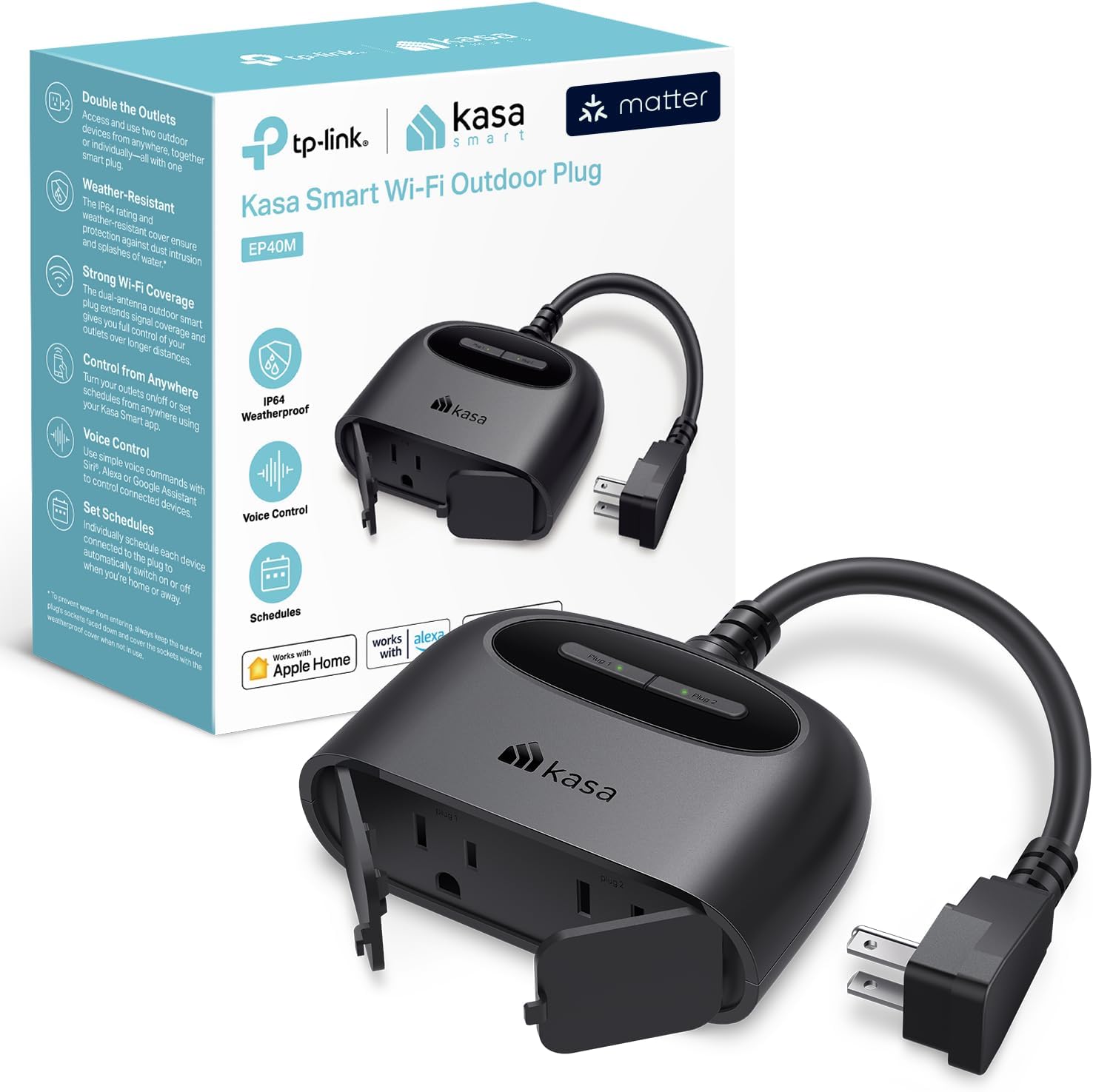 Kasa Outdoor Smart Plug Smart Home Wi-Fi Outlet