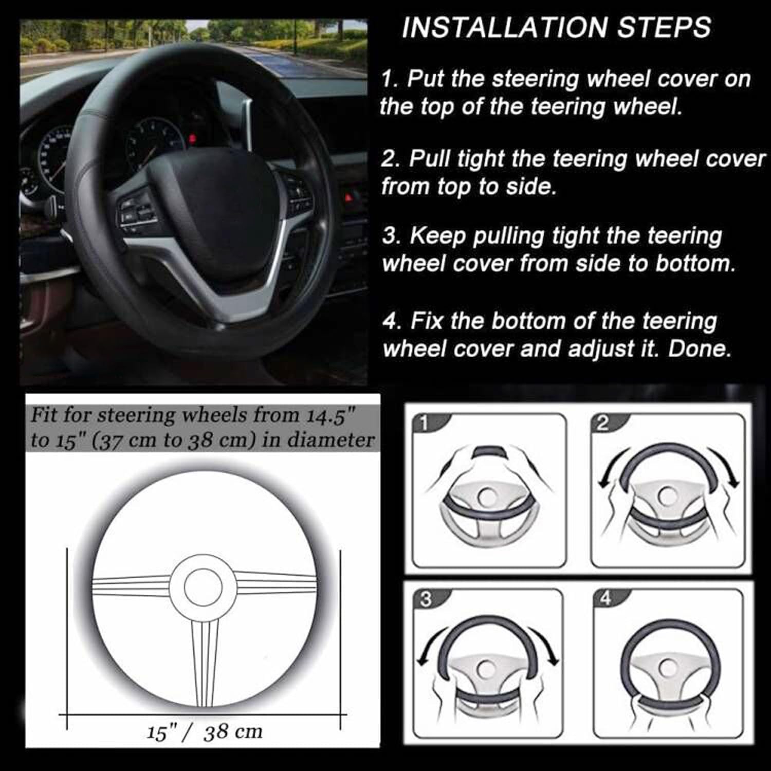 Valleycomfy Microfiber Leather Steering Wheel Cover