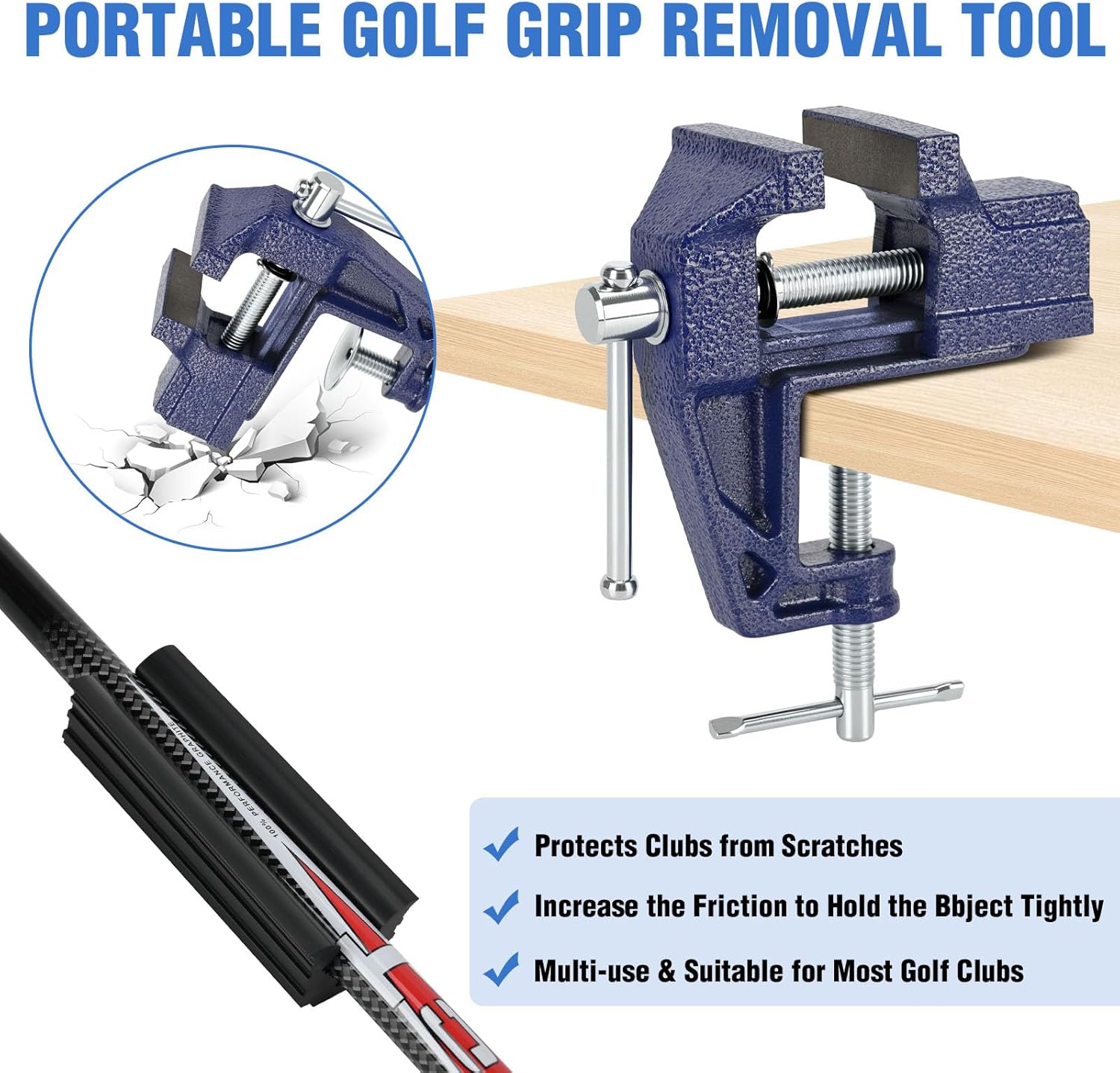 Golf Club Grip Vise Clamp Kit-Golf Grip Kit for Regripping