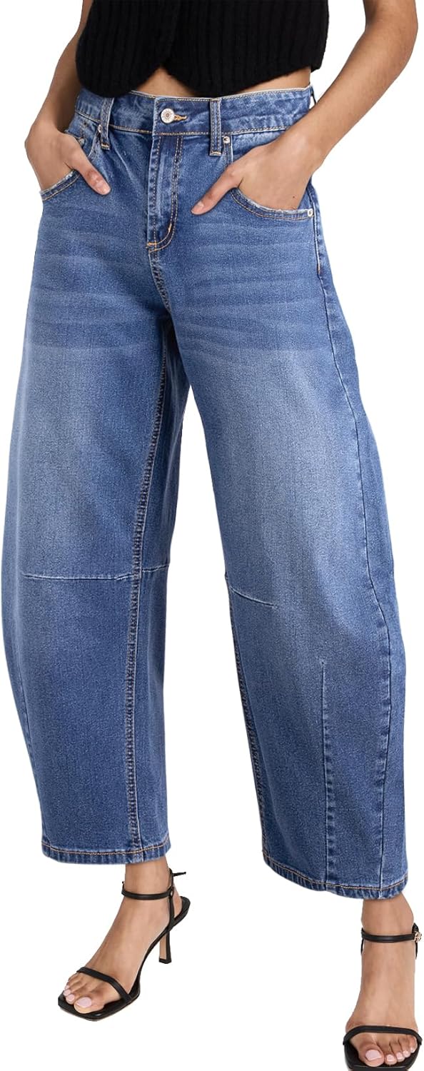 Sidefeel Women's Barrel Jeans Wide Leg Denim Pants
