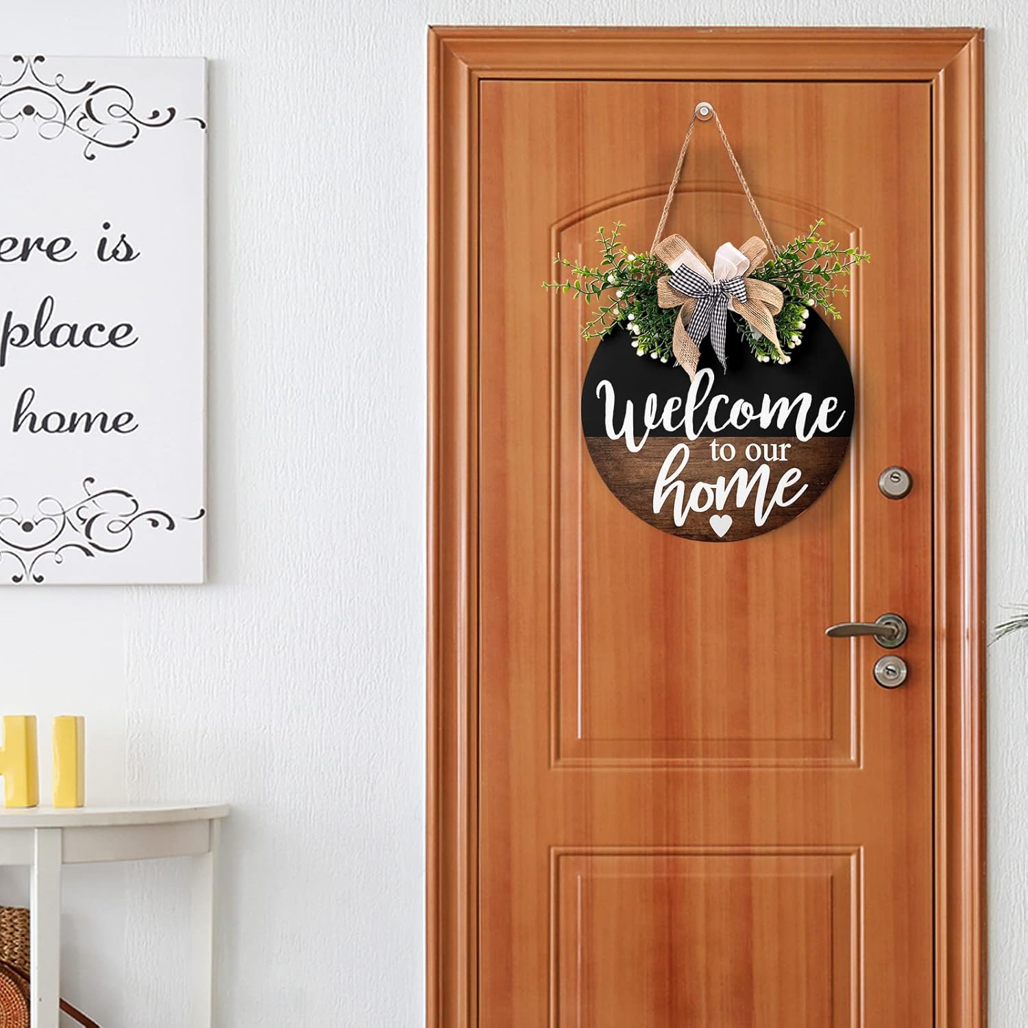 Round Wooden Farmhouse Welcome Door Sign