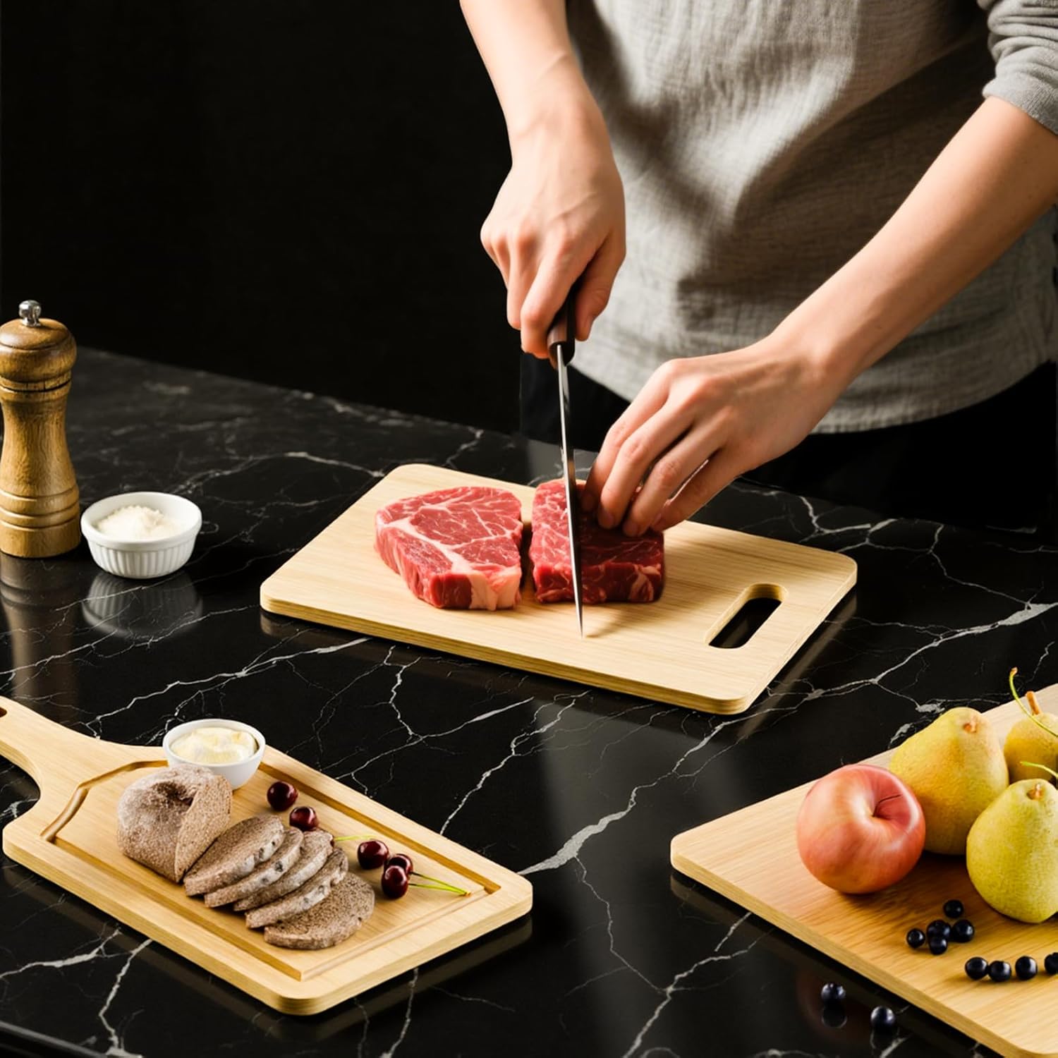 Bamboo Cutting Board Set of 3 Natural Wooden Chopping Boards