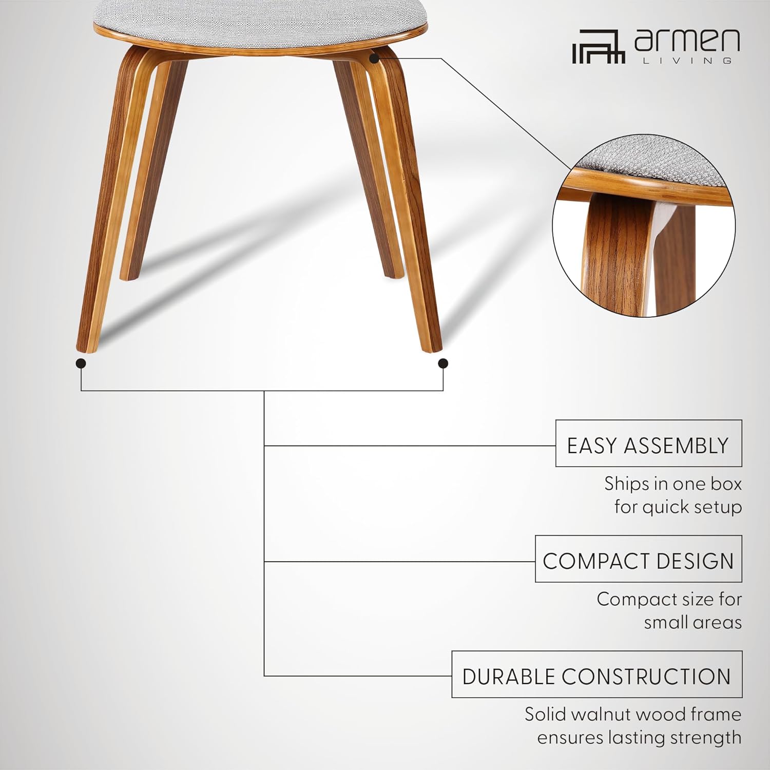 Armen Living Jaguar Mid Century Modern Dining Accent Chair