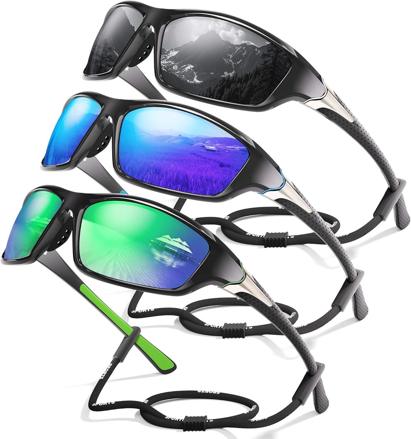 3-Pack Polarized Sports Sunglasses for Men