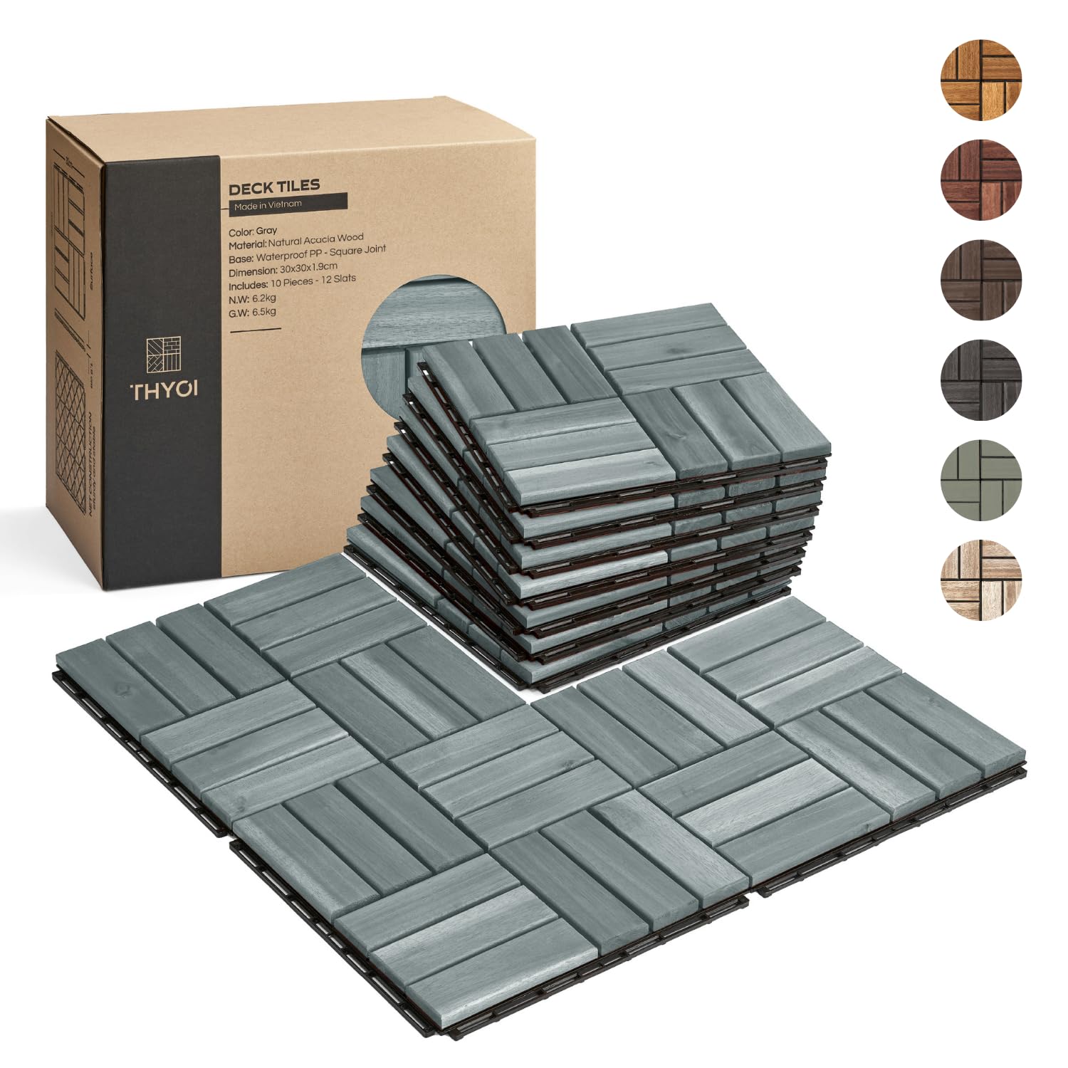 Deck Tiles Patio Flooring - Outdoor Waterproof Acacia Wood Tiles