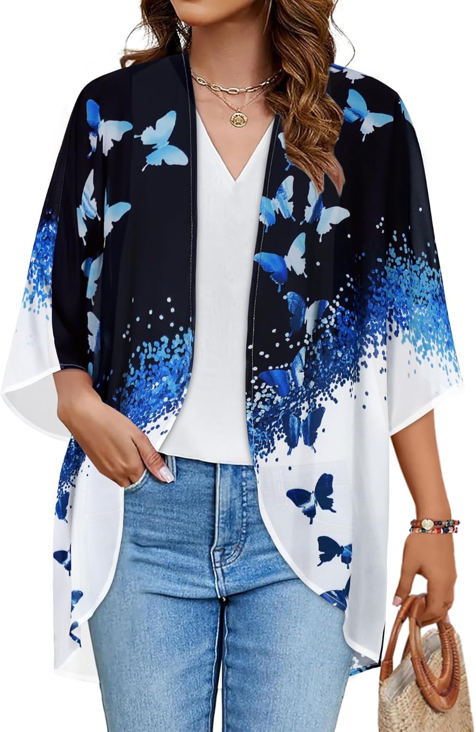 Women’s Floral Puff Sleeve Kimono Cardigan