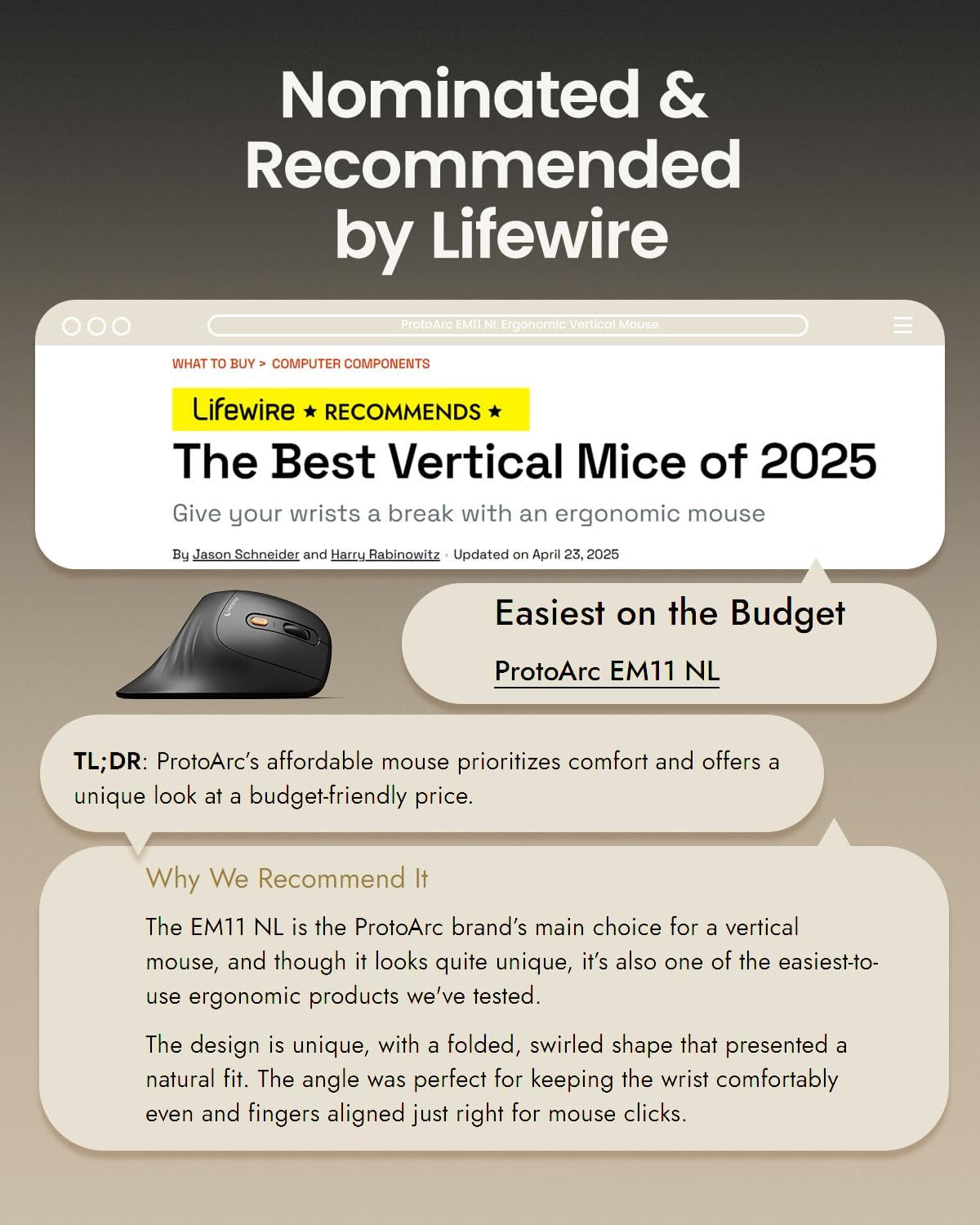 ProtoArc Wireless Ergonomic Vertical Mouse