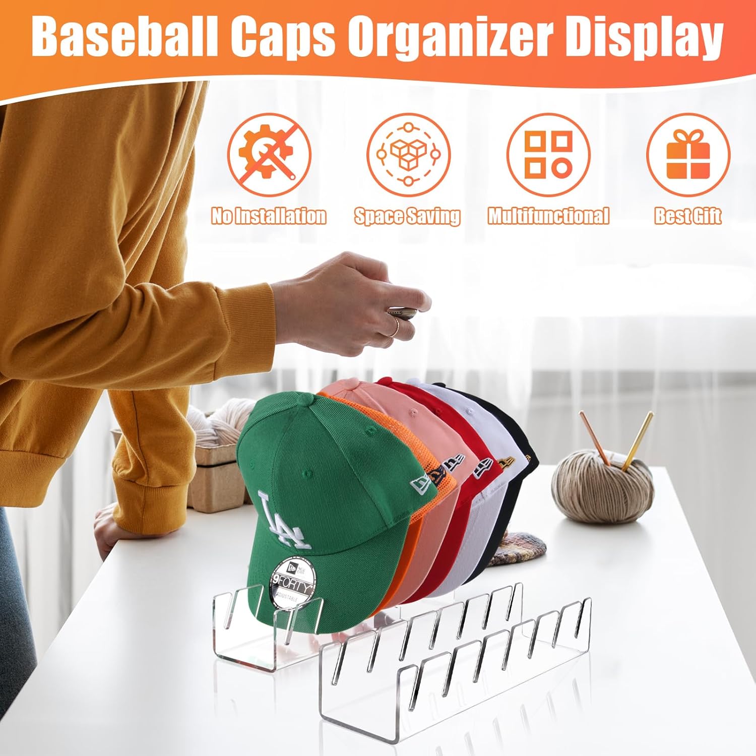 Hat Stand for Baseball Caps No Install Acrylic Hat Organizer