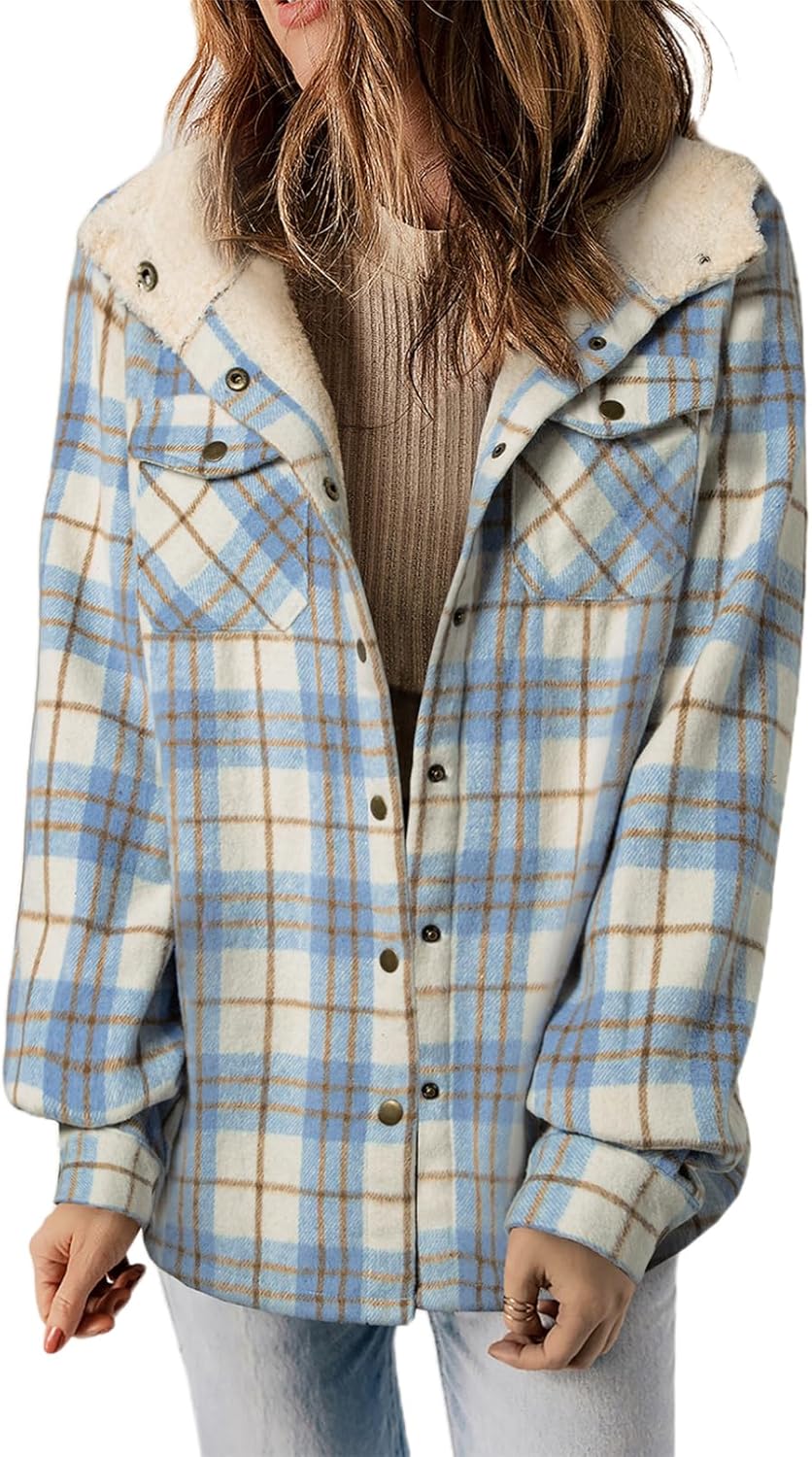 Dokotoo Womens Plaid Shacket Jacket Warm Coat
