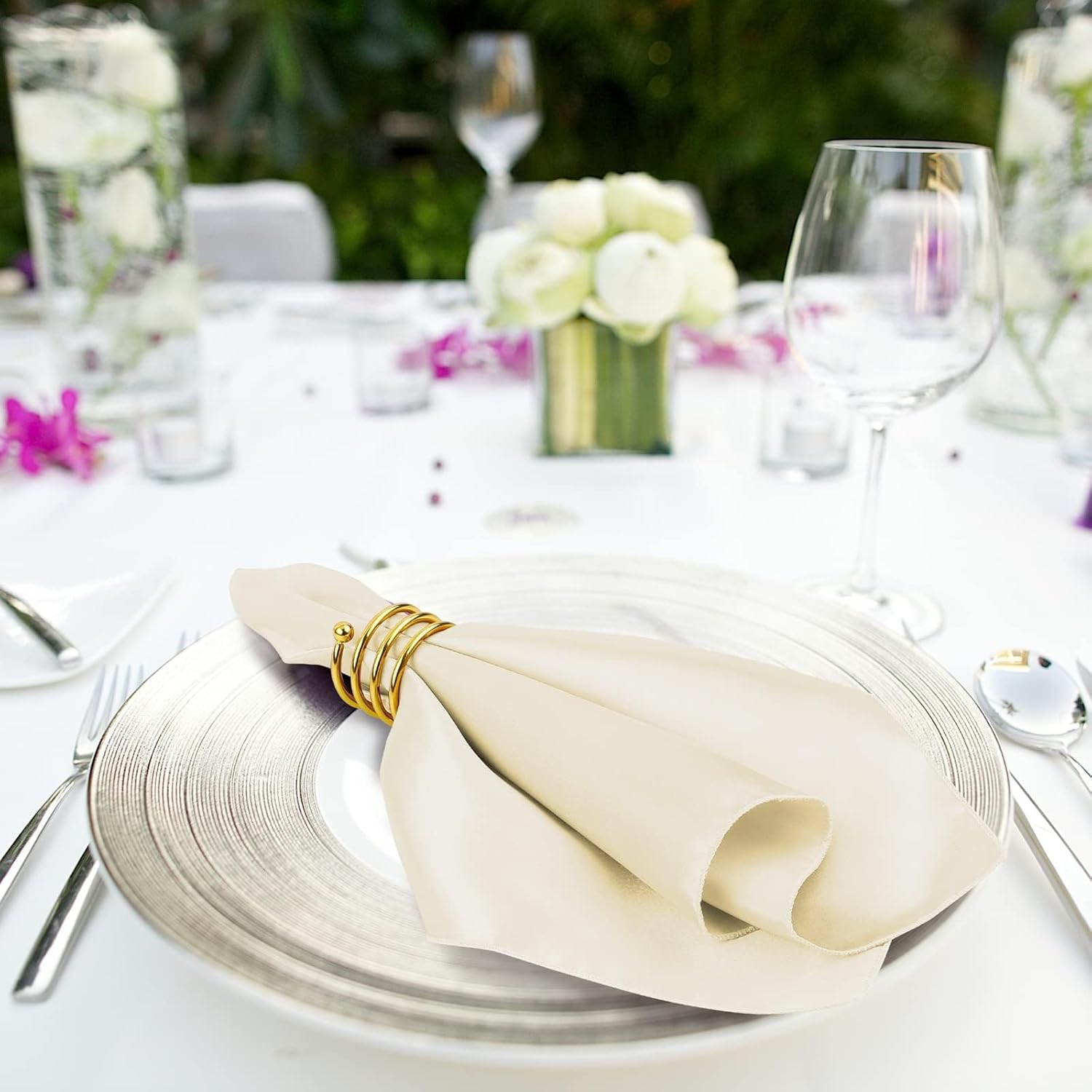 MCEAST Satin Cloth Napkins and Napkin Rings Set