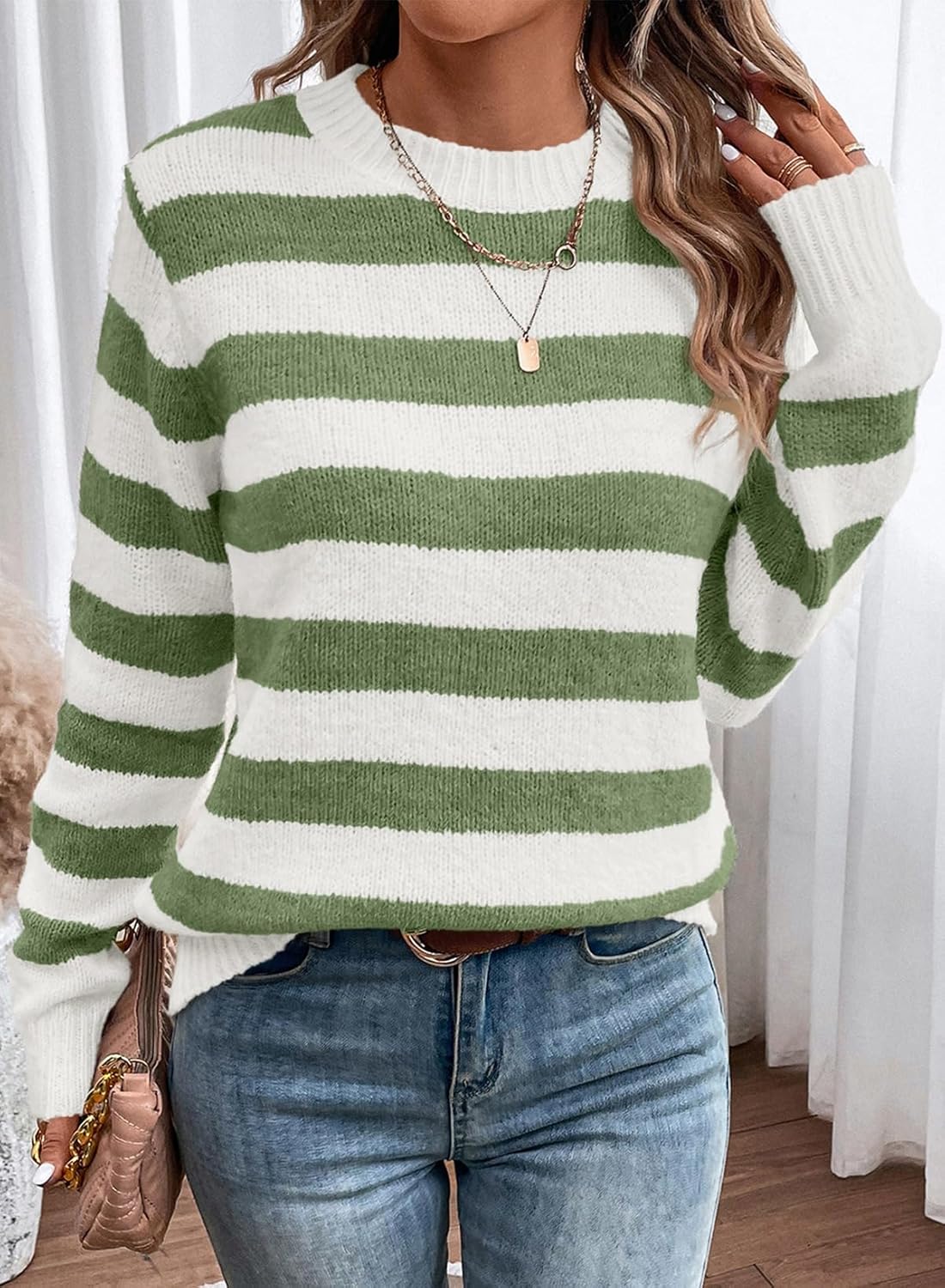 Dokotoo Sweaters for Women Crewneck Striped Cute