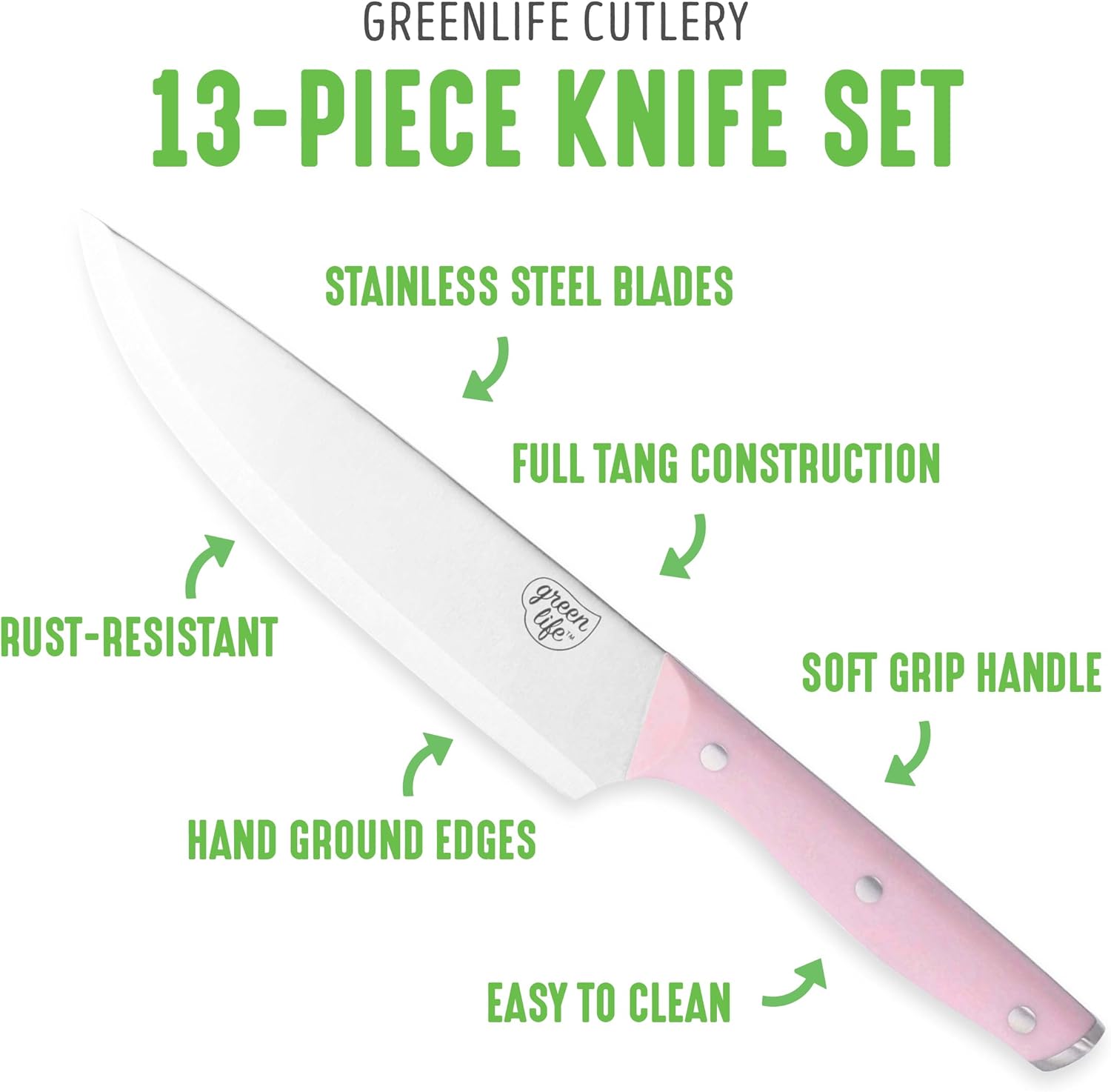 GreenLife Wood Knife Block with Steak Knives