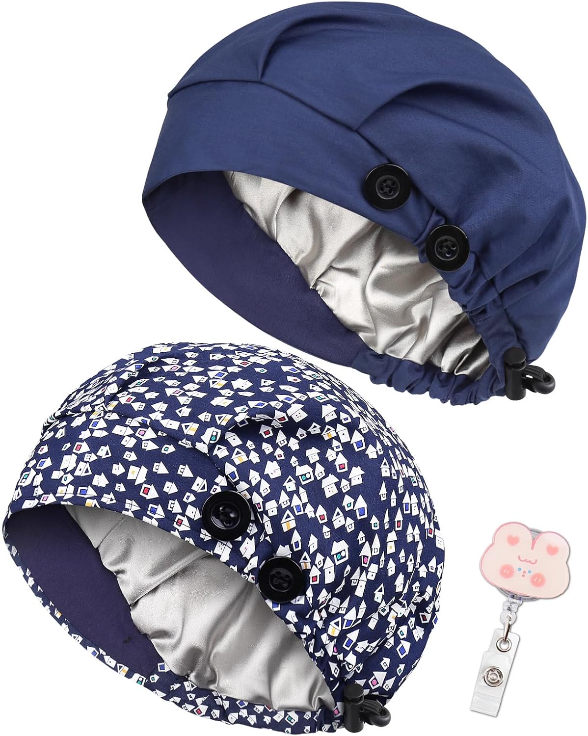 2 Pack Satin Lined Bouffant Scrub Caps