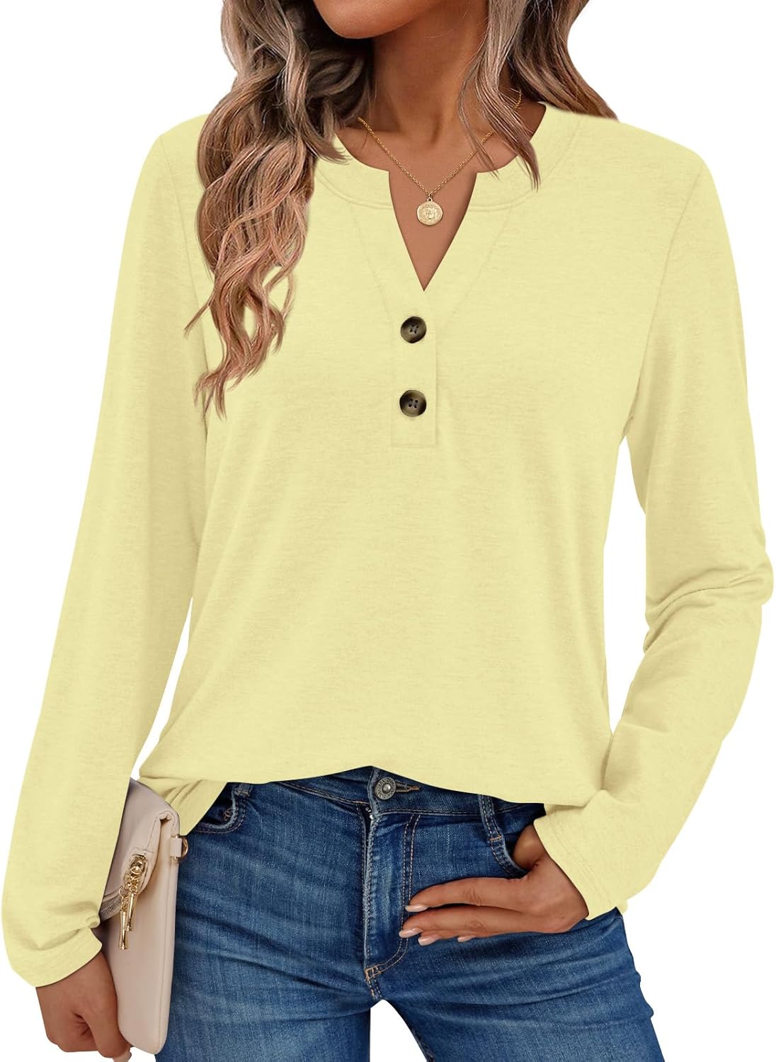 AUTOMET Women’s Long Sleeve Henley Tops Fall