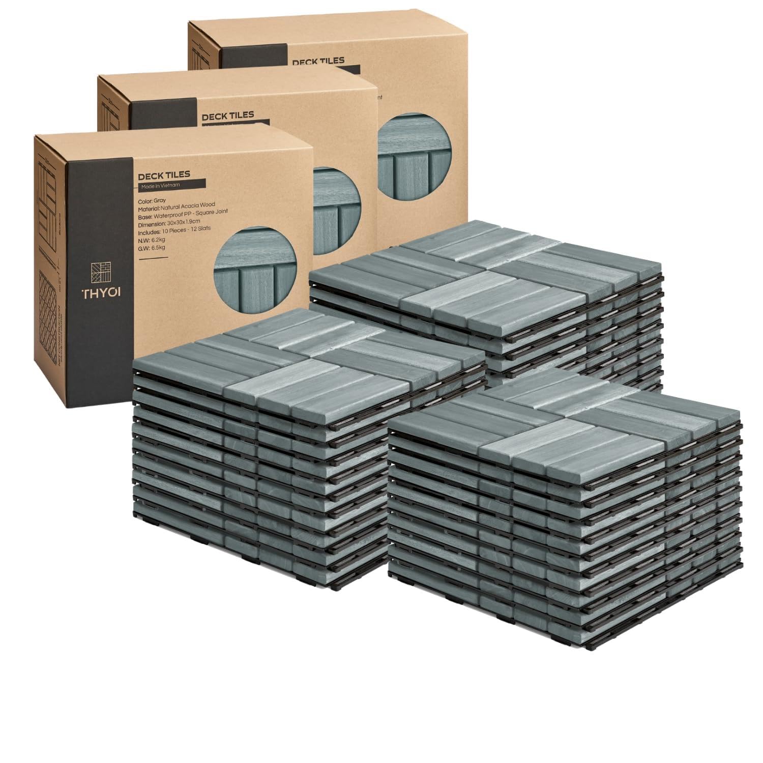 Deck Tiles Patio Flooring - Outdoor Waterproof Acacia Wood Tiles