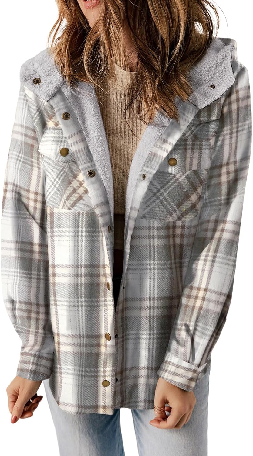 Dokotoo Womens Plaid Shacket Jacket Warm Coat