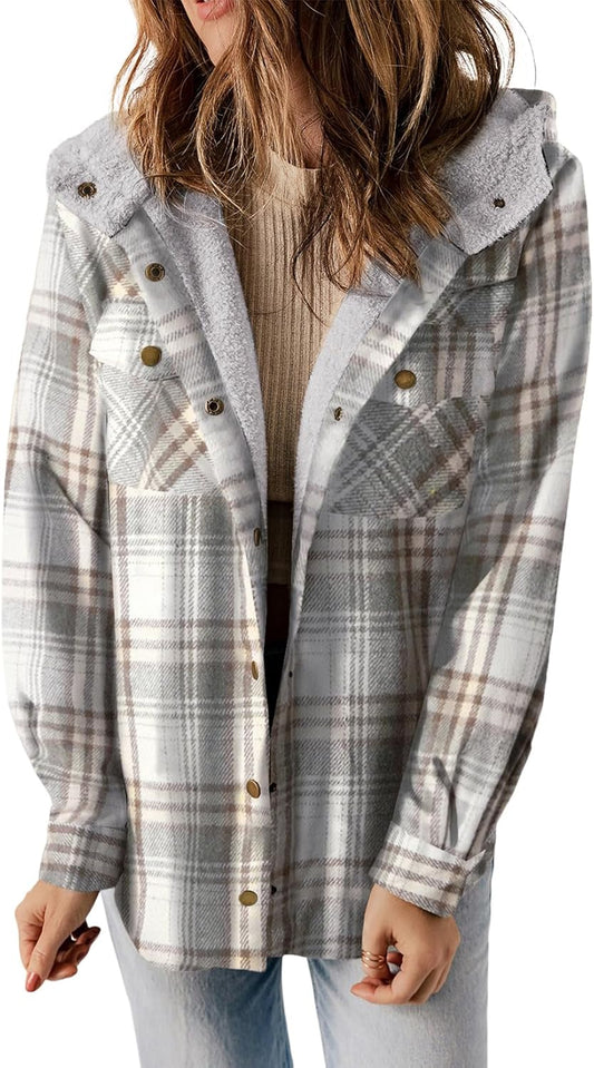 Dokotoo Womens Plaid Shacket Jacket Warm Coat